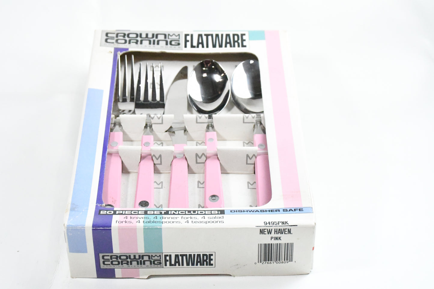 Crown Corning - Flat Ware- Haven Pink-4 Knives-4 dinner forks-4 salad Forks -4 tablespoons-4 teaspoon -1988-Corning Glass Works