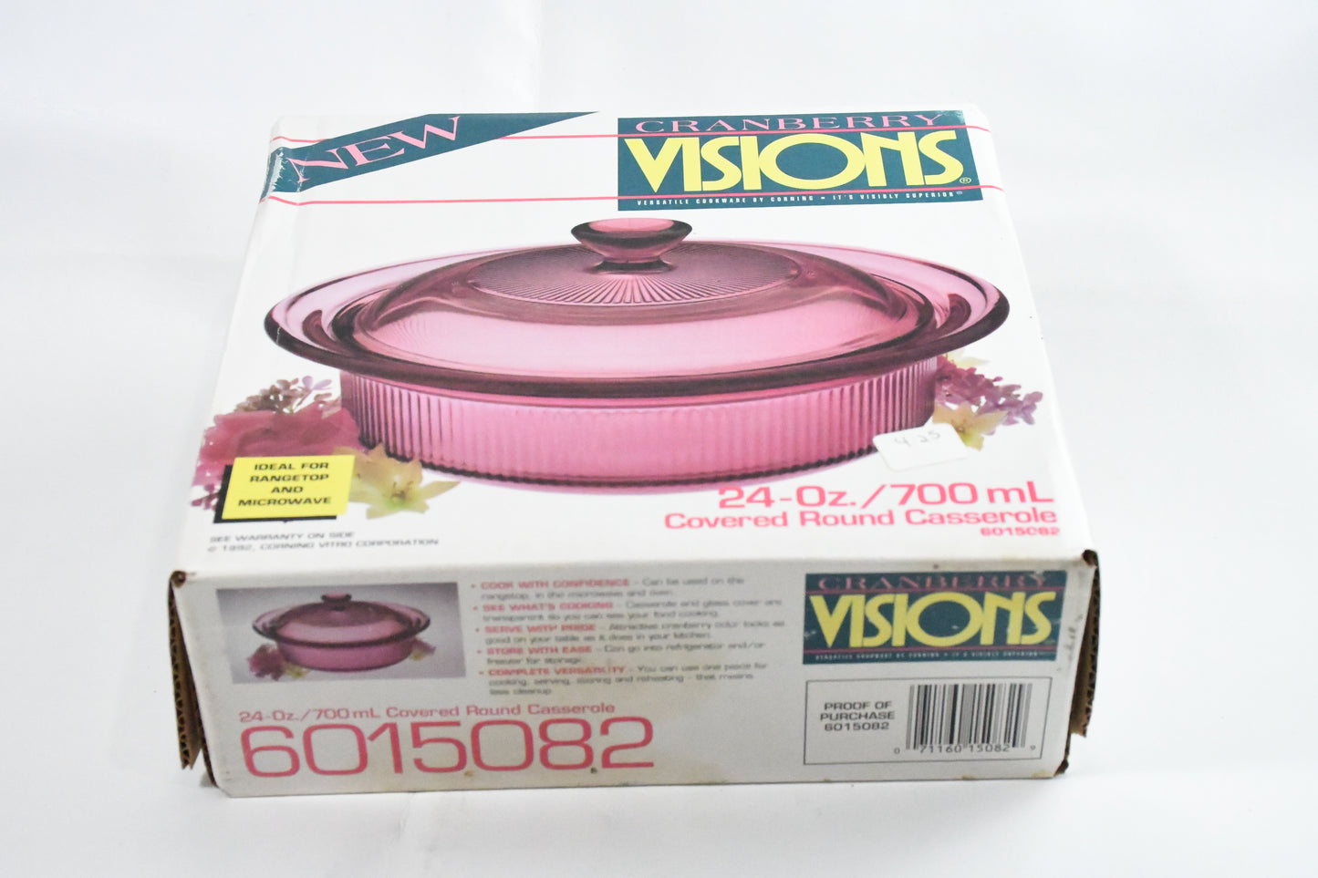 Cranberry-Visions Corning Cook Ware- 24oz/700mL Covered Round Casserole -6015082-in Box- 1992