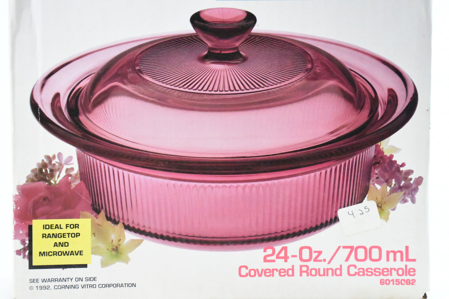 Cranberry-Visions Corning Cook Ware- 24oz/700mL Covered Round Casserole -6015082-in Box- 1992