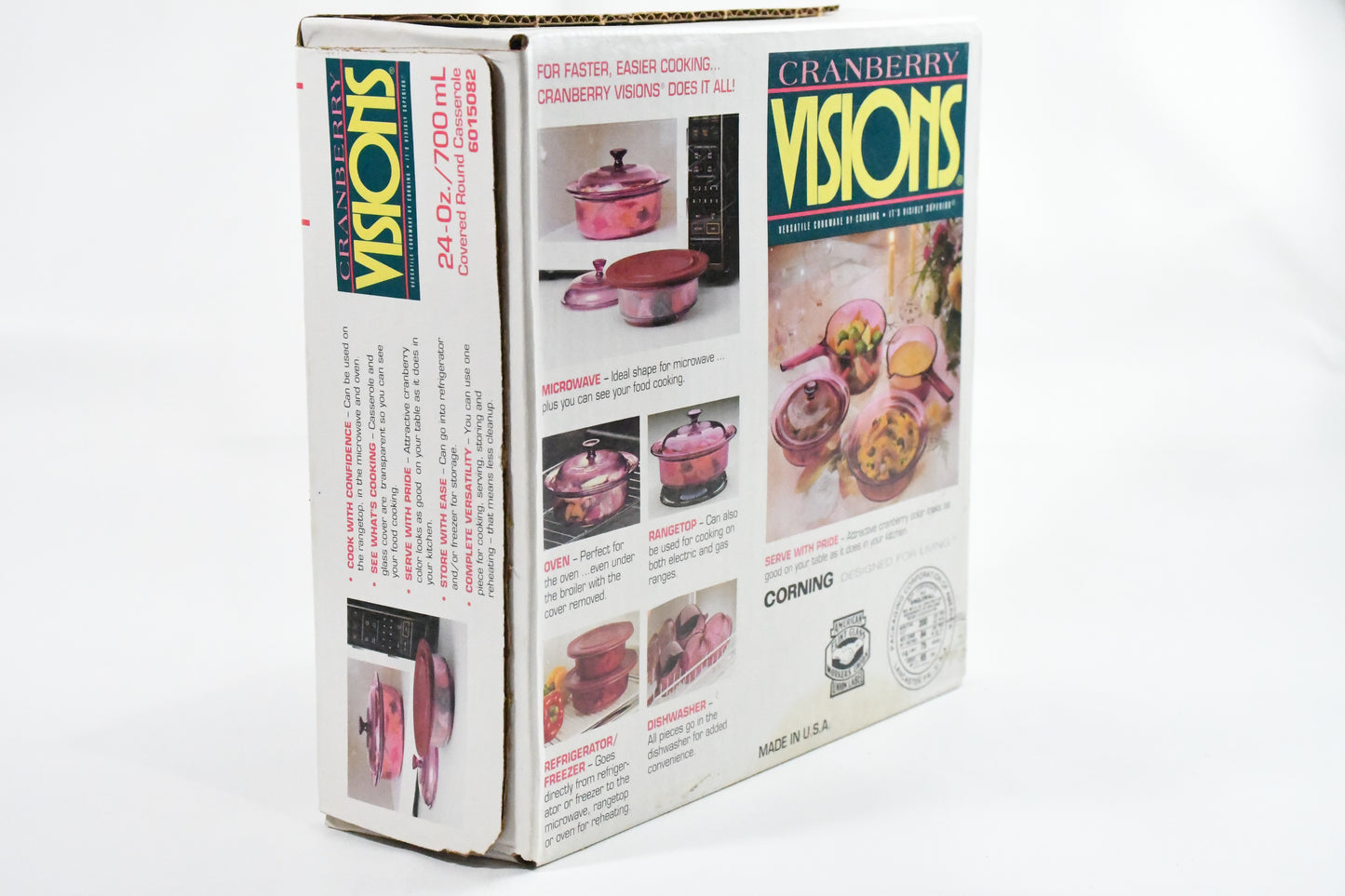 Cranberry-Visions Corning Cook Ware- 24oz/700mL Covered Round Casserole -6015082-in Box- 1992