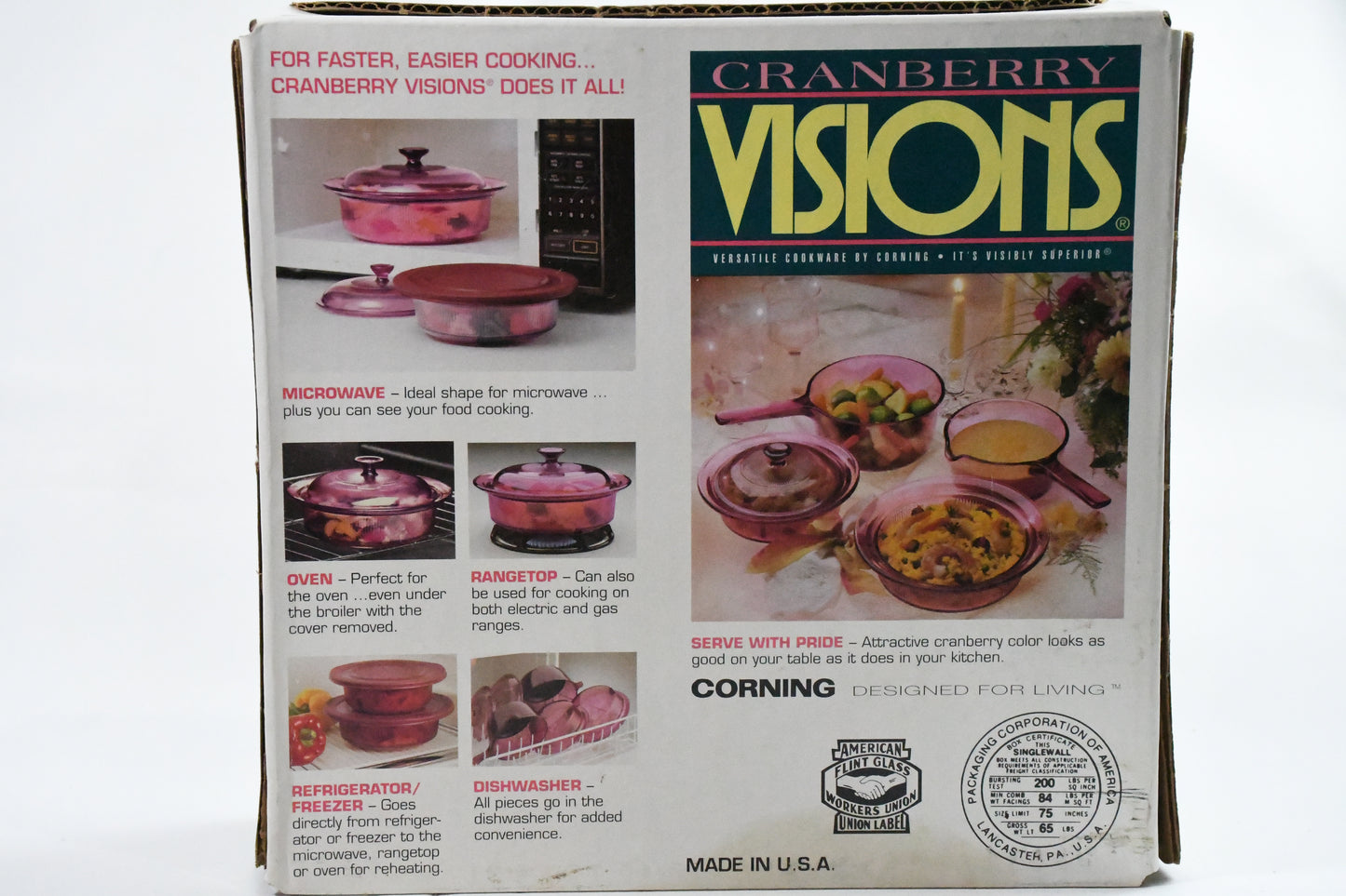 Cranberry-Visions Corning Cook Ware- 24oz/700mL Covered Round Casserole -6015082-in Box- 1992