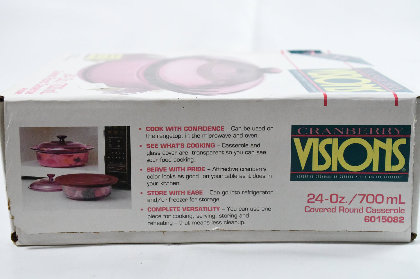 Cranberry-Visions Corning Cook Ware- 24oz/700mL Covered Round Casserole -6015082-in Box- 1992