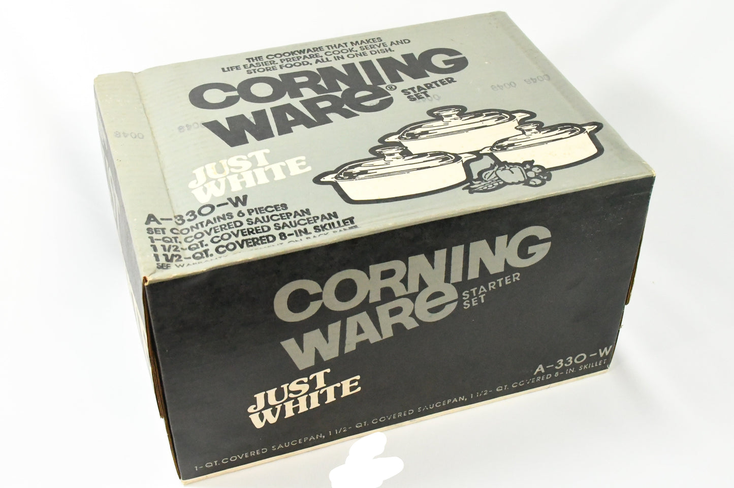 Corning -Just White- 6 piece Set-A-330-W- Starter Set-VTG-