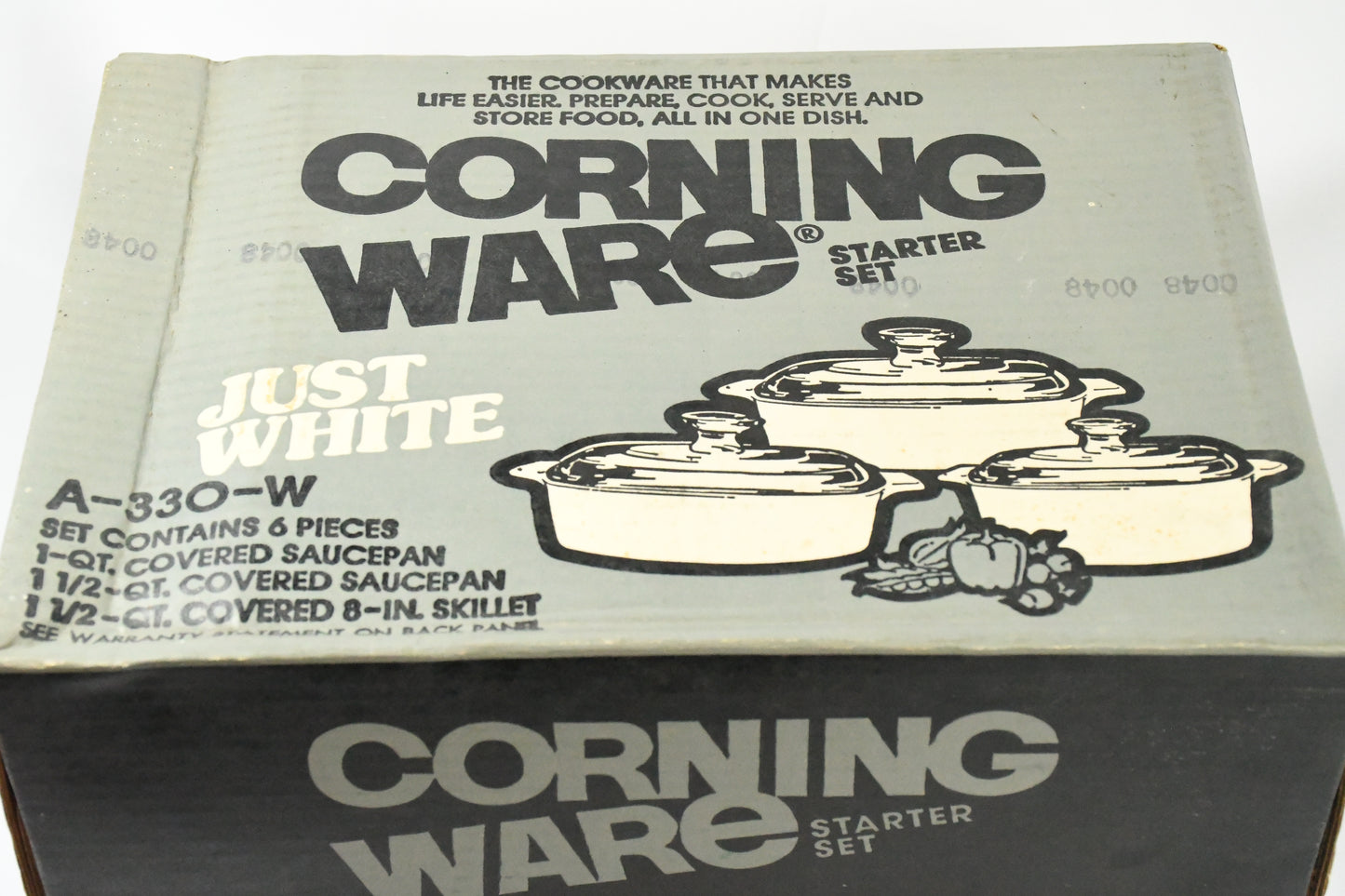 Corning -Just White- 6 piece Set-A-330-W- Starter Set-VTG-