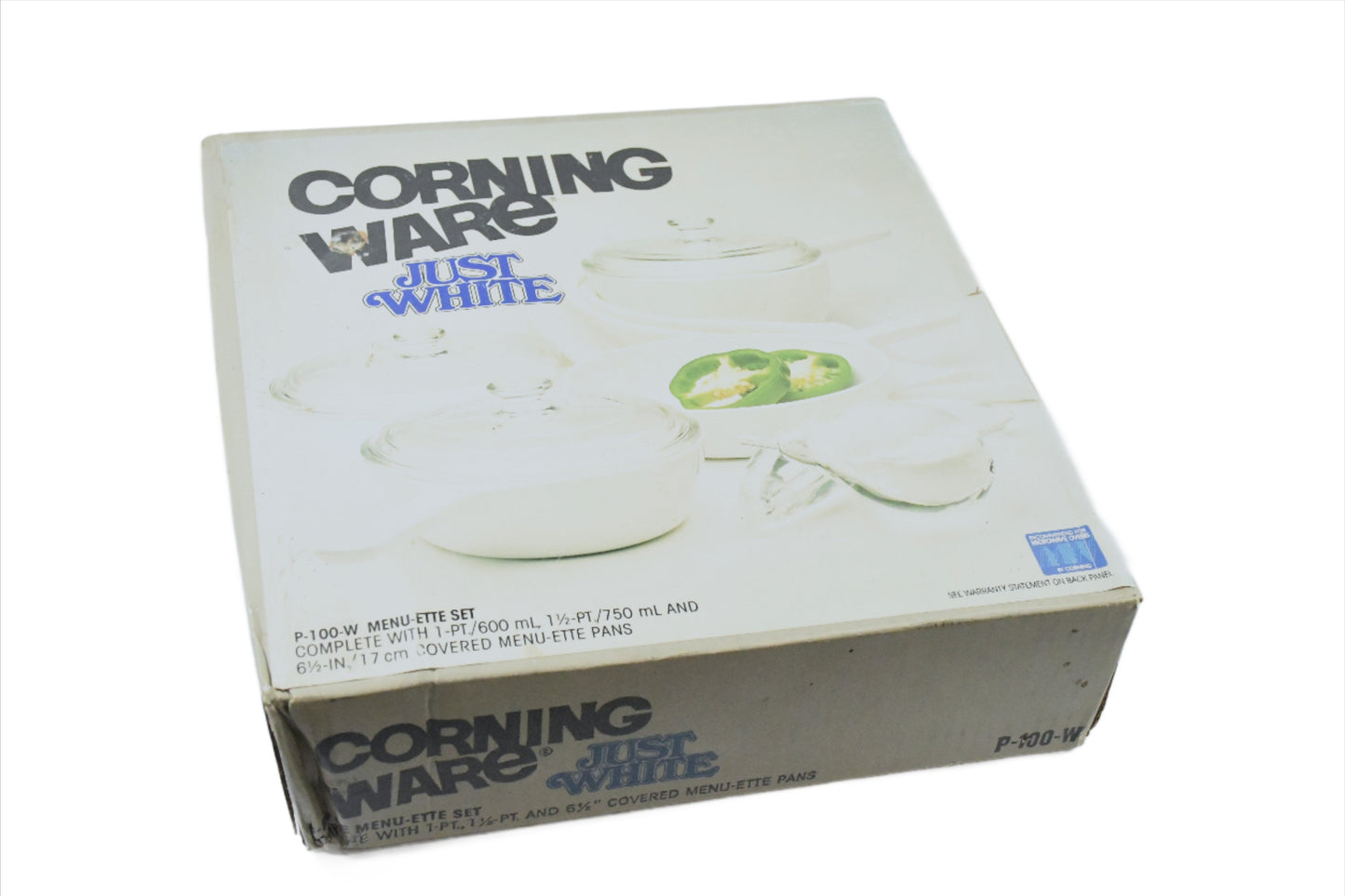 Corning Ware- Just White-P-100-W- Menu-Ette 6 piece Set-vtg