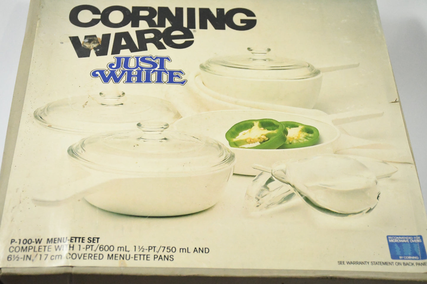 Corning Ware- Just White-P-100-W- Menu-Ette 6 piece Set-vtg