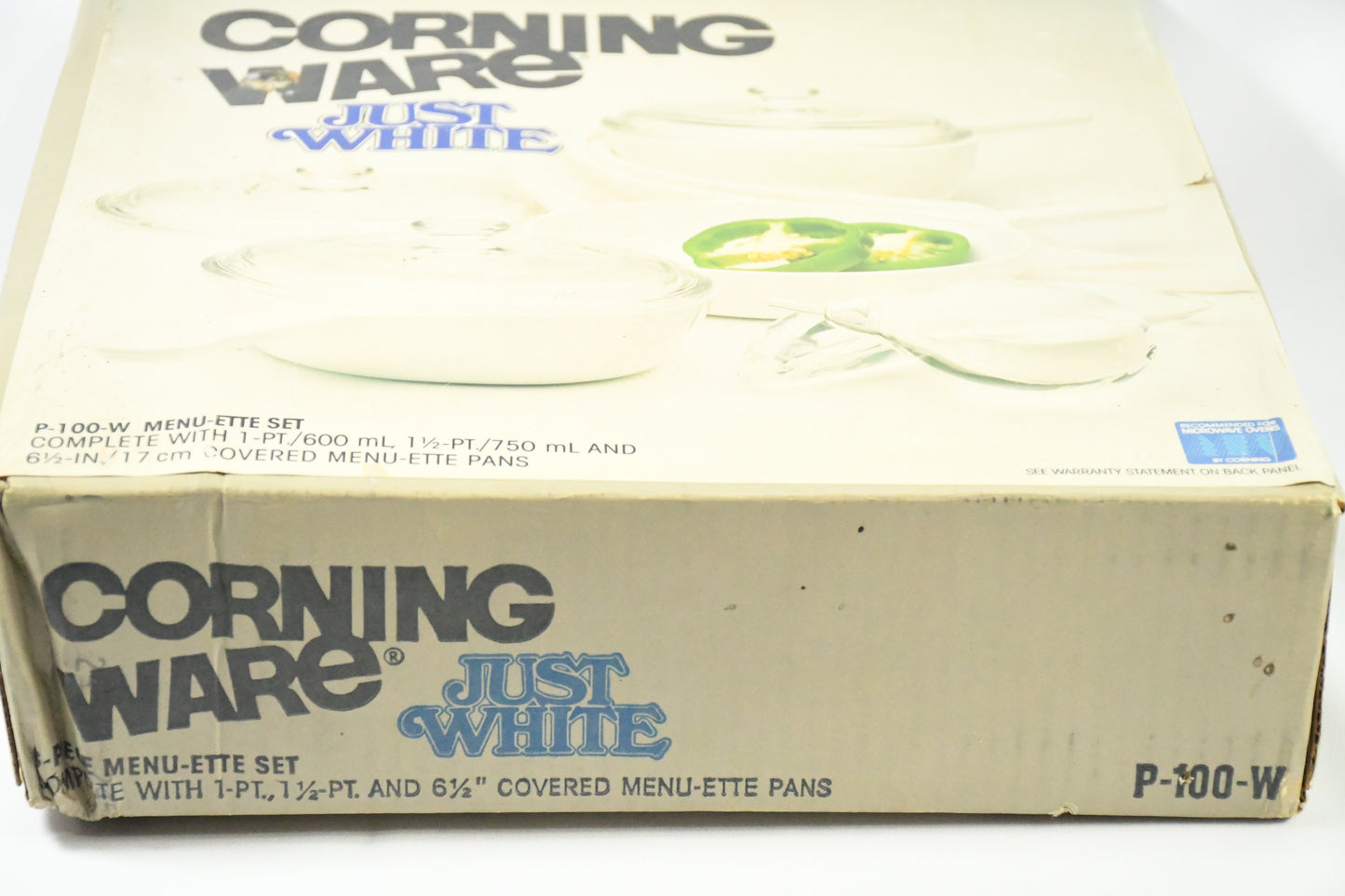 Corning Ware- Just White-P-100-W- Menu-Ette 6 piece Set-vtg