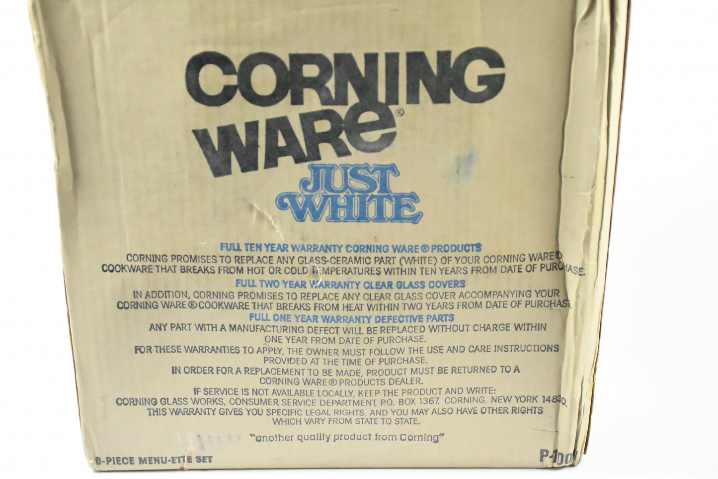 Corning Ware- Just White-P-100-W- Menu-Ette 6 piece Set-vtg