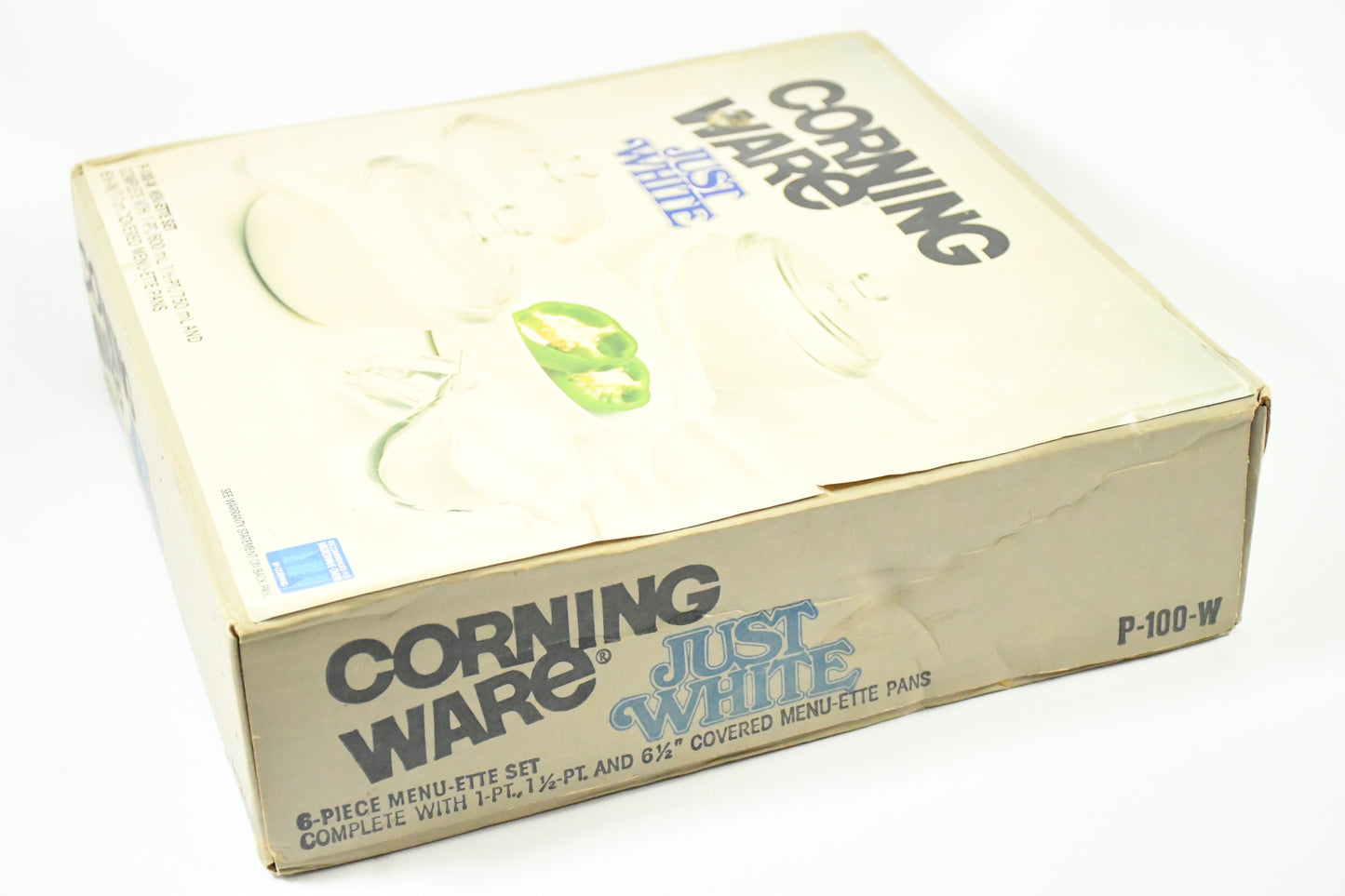 Corning Ware- Just White-P-100-W- Menu-Ette 6 piece Set-vtg