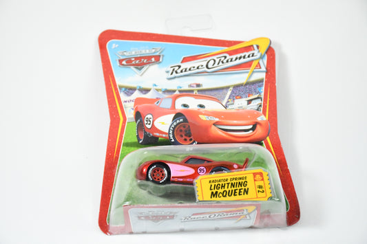 Disney-Pixar-Cars-Race O Roma-Radiator Springs Lighting McQueen #2-M1054--Mattel Red and Pink