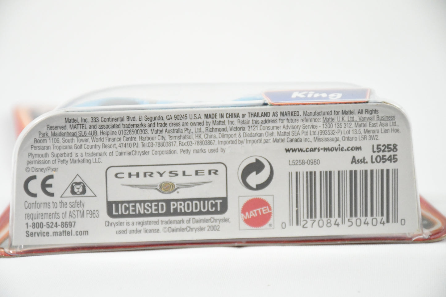 Disney- Pixar-Cars- King-Dinoco-Supercharged-L5258 L0545-