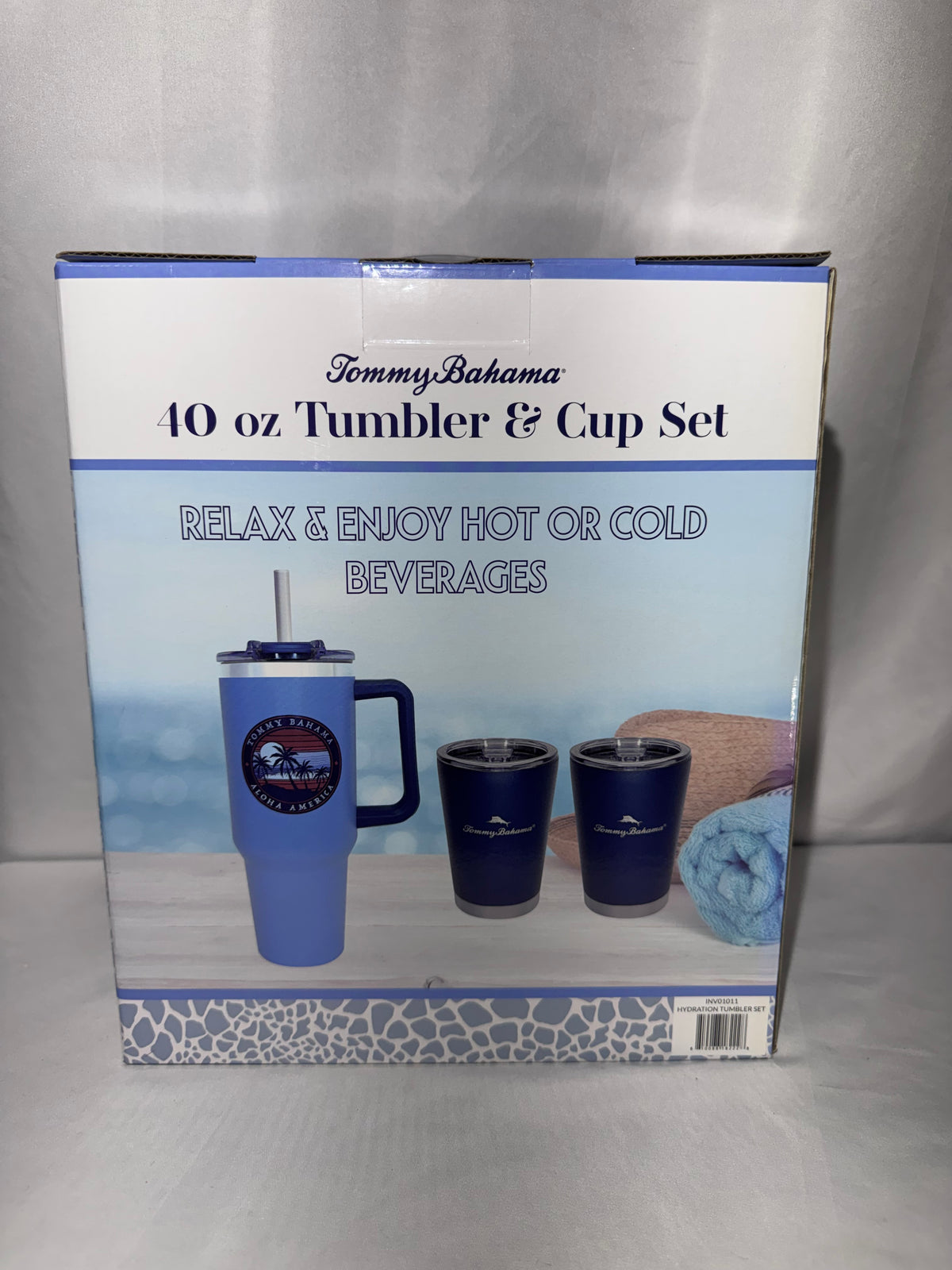 Tommy Bahama 3-Piece Stainless Steel Insulated Tumbler & Cup Set – 40 oz Tumbler & Two 12 oz Cups – NOS