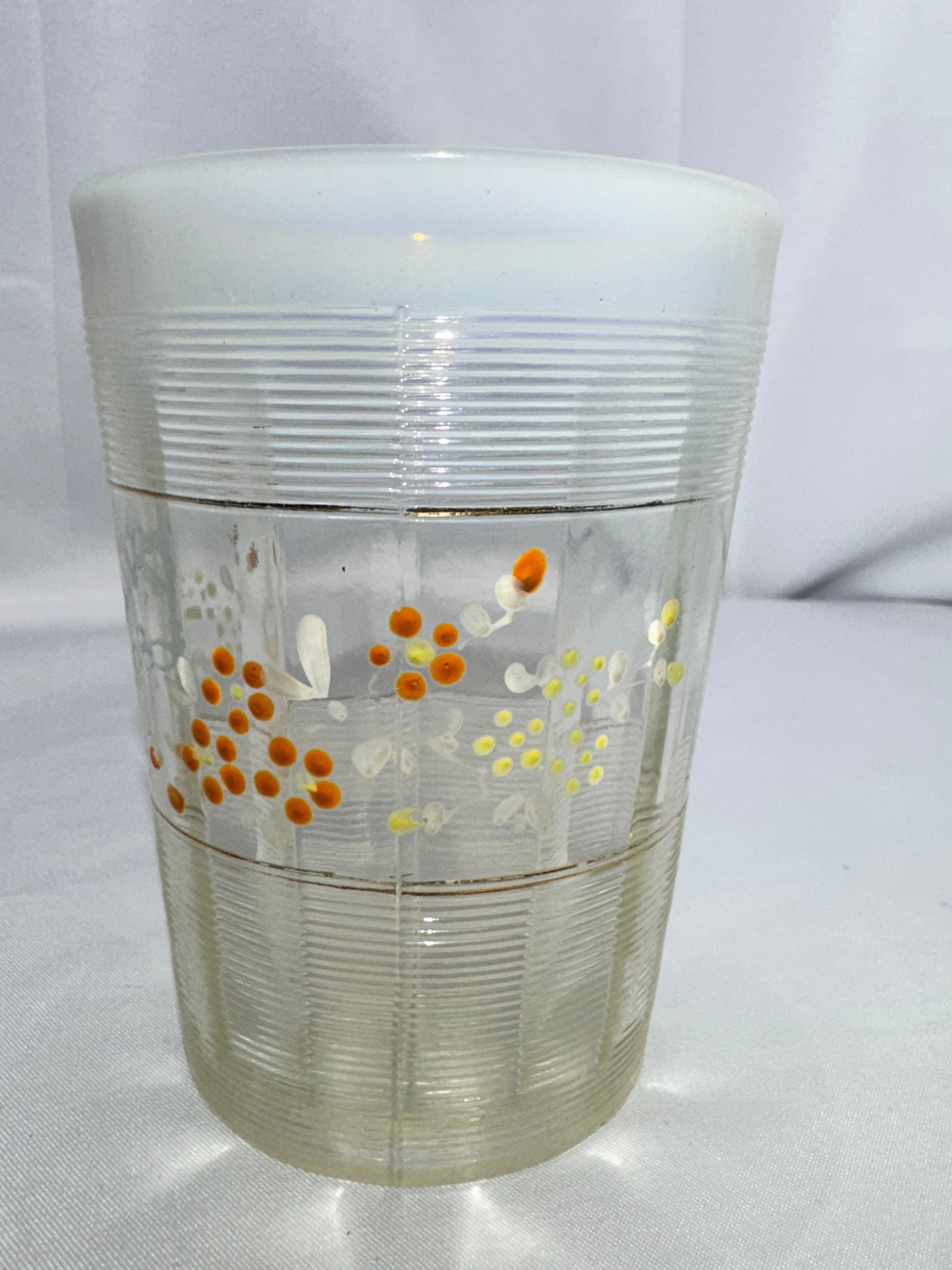 Antique 1898 Omaha Souvenir Tumbler – Hand Painted Flowers – Northwood Rivet Edge