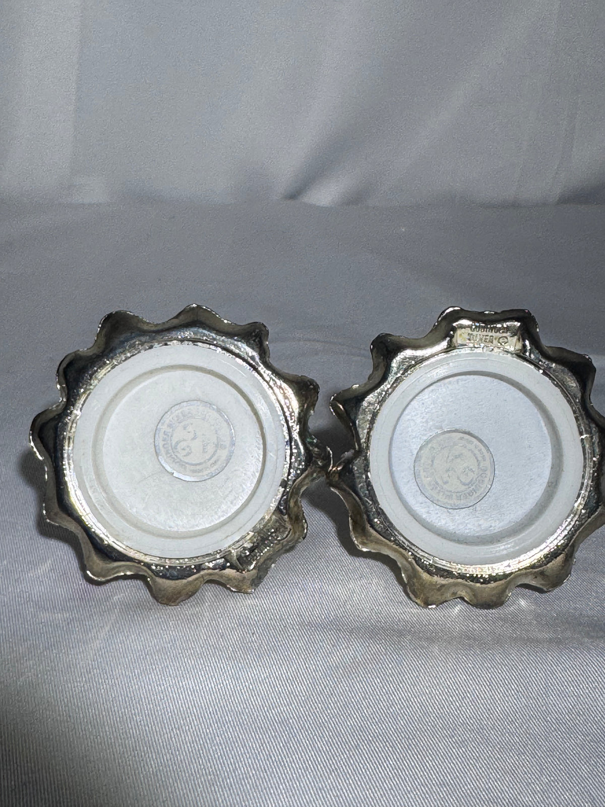 Vintage Godinger Silver Plated Christmas Tree Salt Pepper Shakers Gold Stars 2.5"