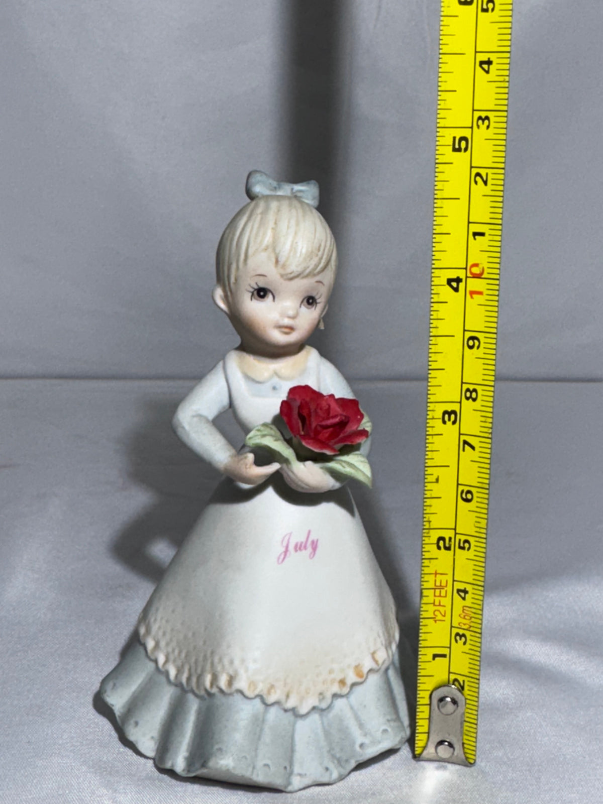 Lefton China July Birthday Girl Figurine KW7227 1983 Porcelain Girl with Red Rose