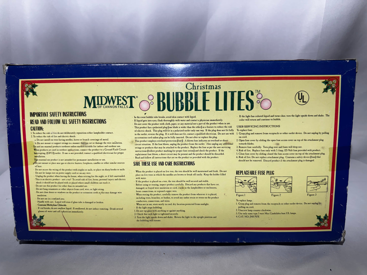 Vintage Midwest of Cannon Falls Christmas Bubble Lites Set of 7 Indoor Lights w/ Box