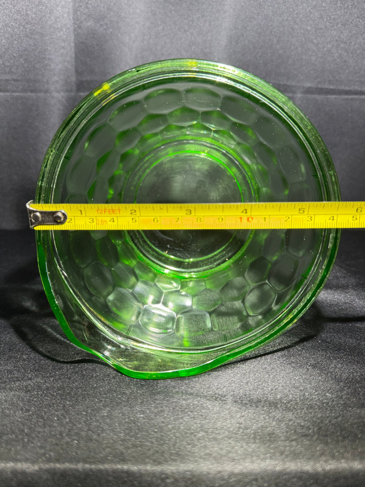 Vintage Jeannette Glass Green Uranium Glass Ice Bucket Hex Optic Honeycomb Depression Glass