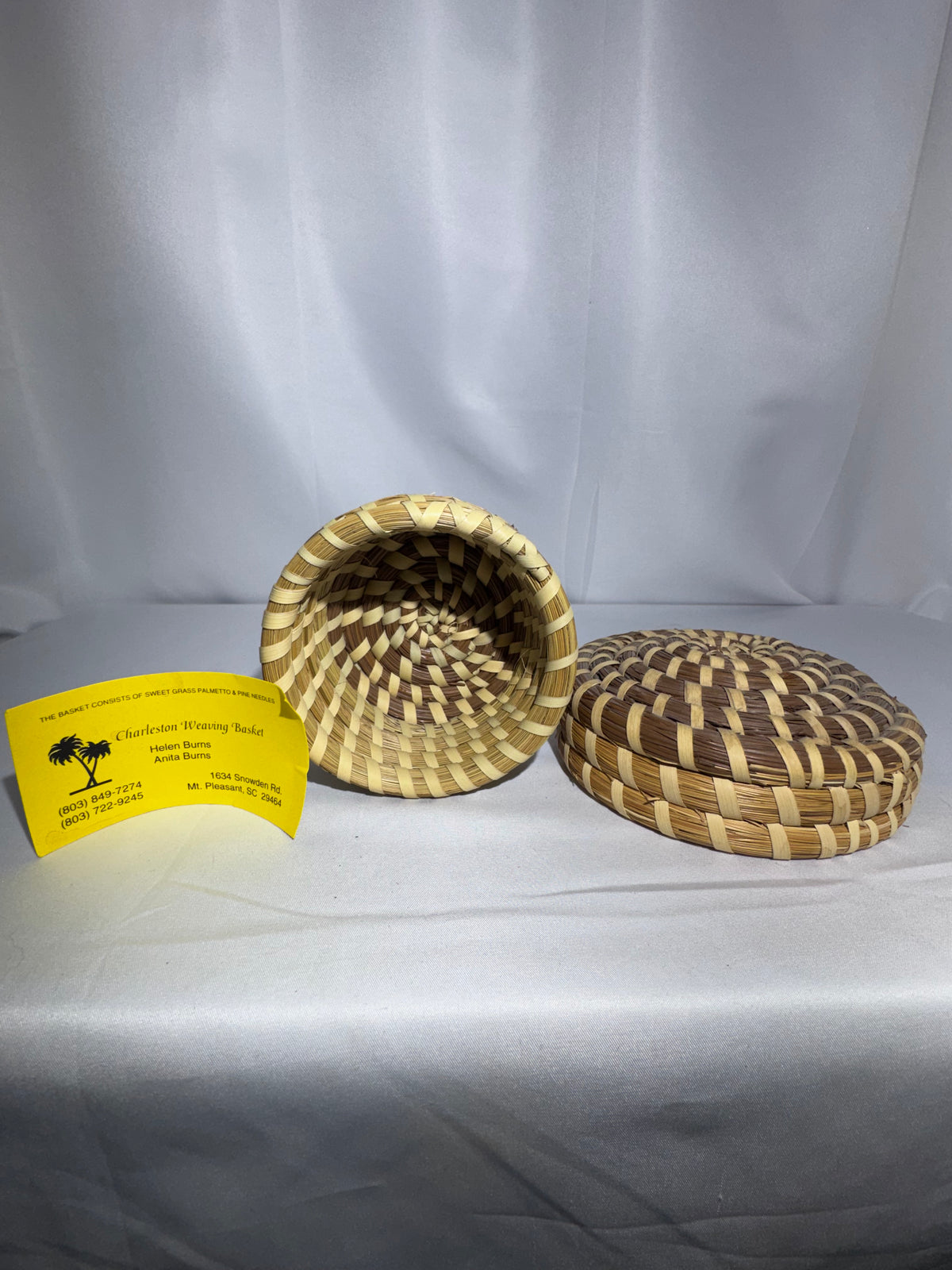Handcrafted Gullah Sweetgrass/Pine Needle Basket with Lid –Helen Burns Charleston, SC