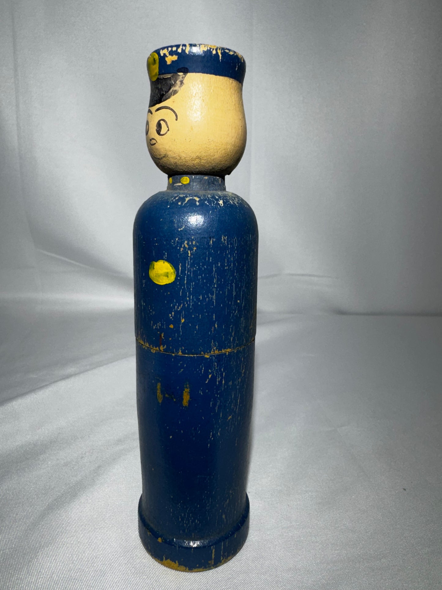 Vintage Brodhaven Wooden Policeman Crayon Holder Pencil Case Figure Toy Hand Painted 6.5”