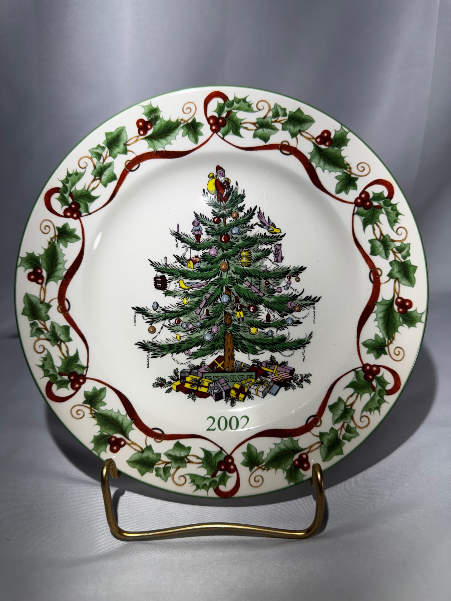 Spode Christmas Tree 2002 Annual Collector Plate 7.5” Holly Berry Border