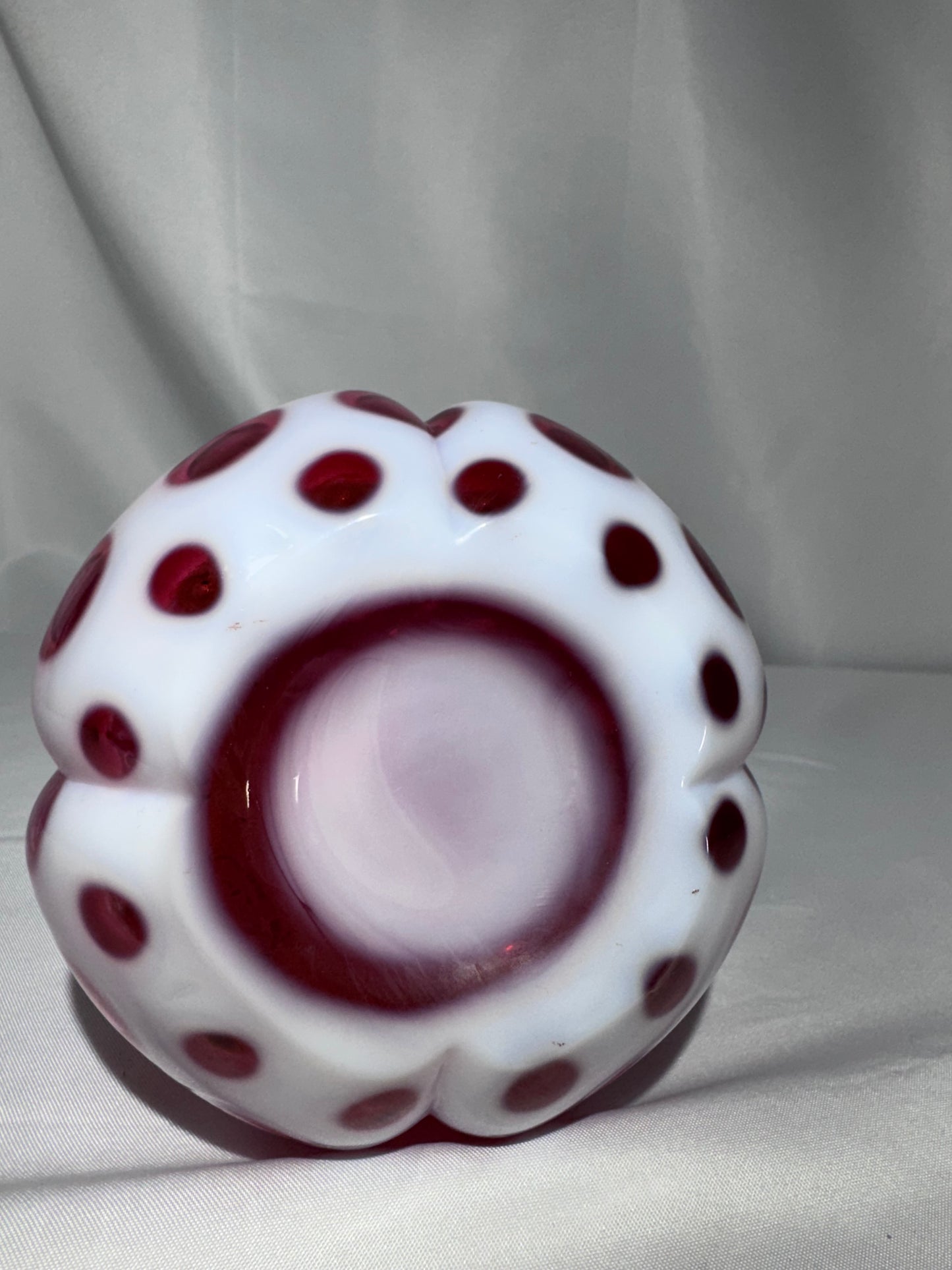Vintage Fenton Cranberry Opalescent Coin Dot 8.5” Barber Bottle