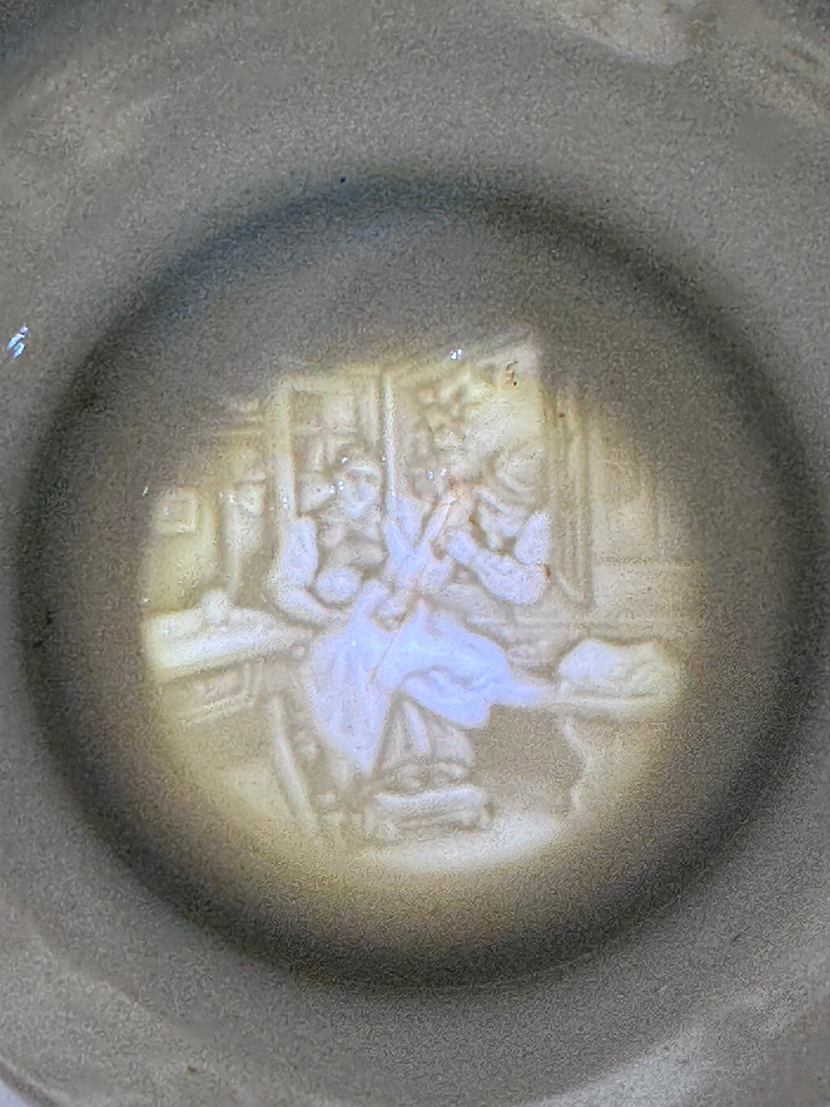 Antique 1800’s German Beer Stein Pewter Hinged Lid Tavern Scene Lithophane Base