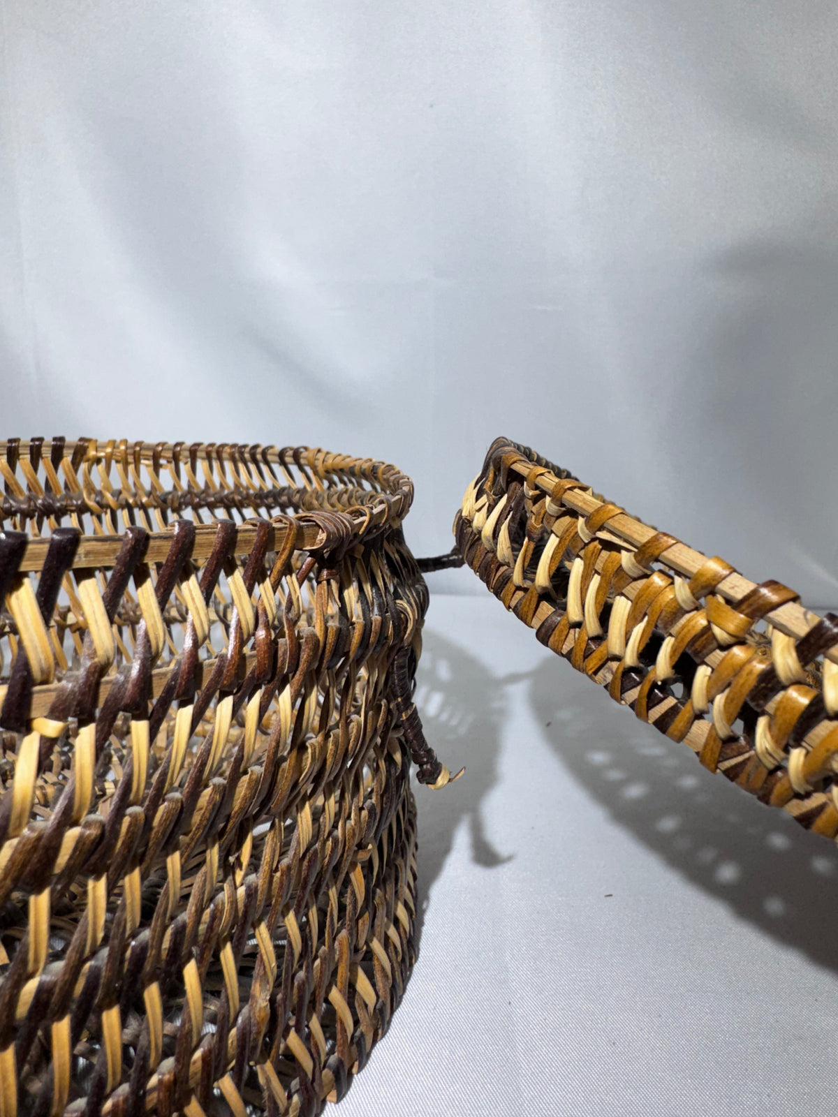 Handwoven Lidded Basket – Natural Reed/Wicker – Decorative Folk Art