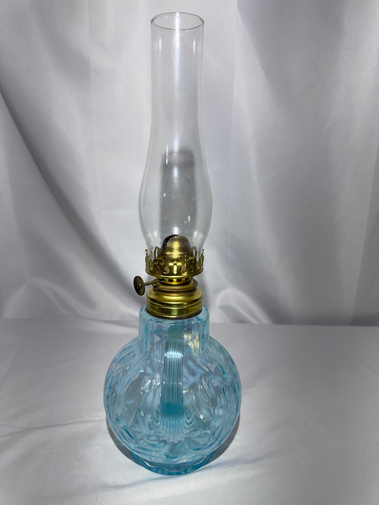 Antique “Daisy & Fern” Kerosene Finger Lamp – Sapphire Blue – 13”
