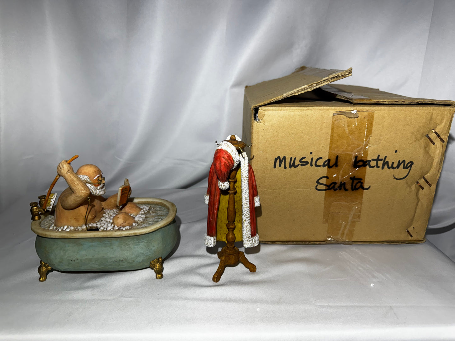 Vintage Kurt S. Adler Santa’s World Animated Music Box Bathtub Santa Works Box