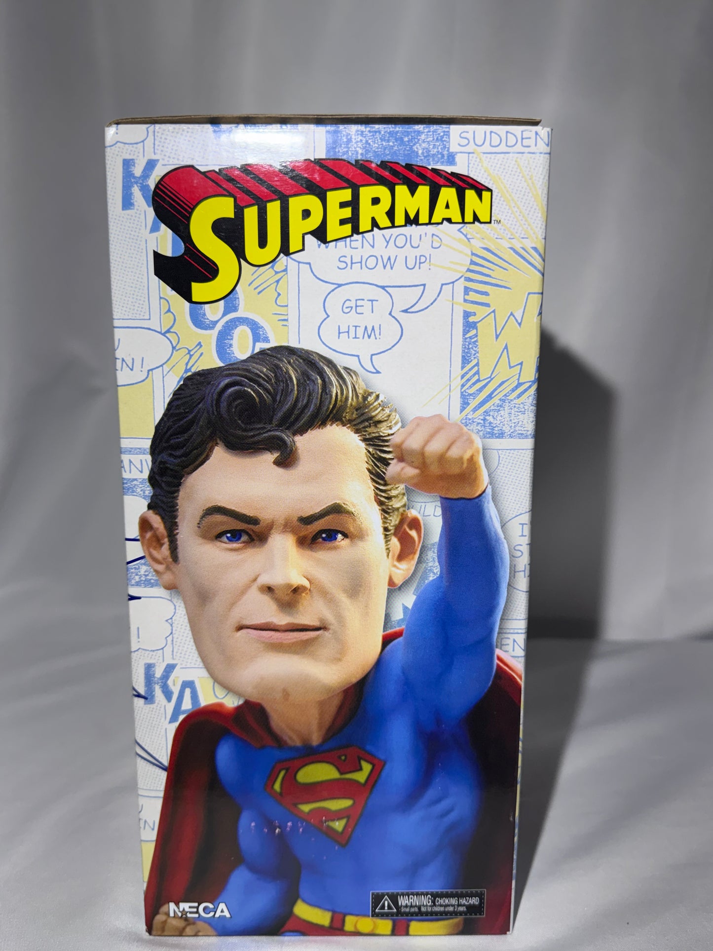 NECA DC Originals Superman Head Knocker Bobblehead – 8” Hand-Painted Resin – Original Box