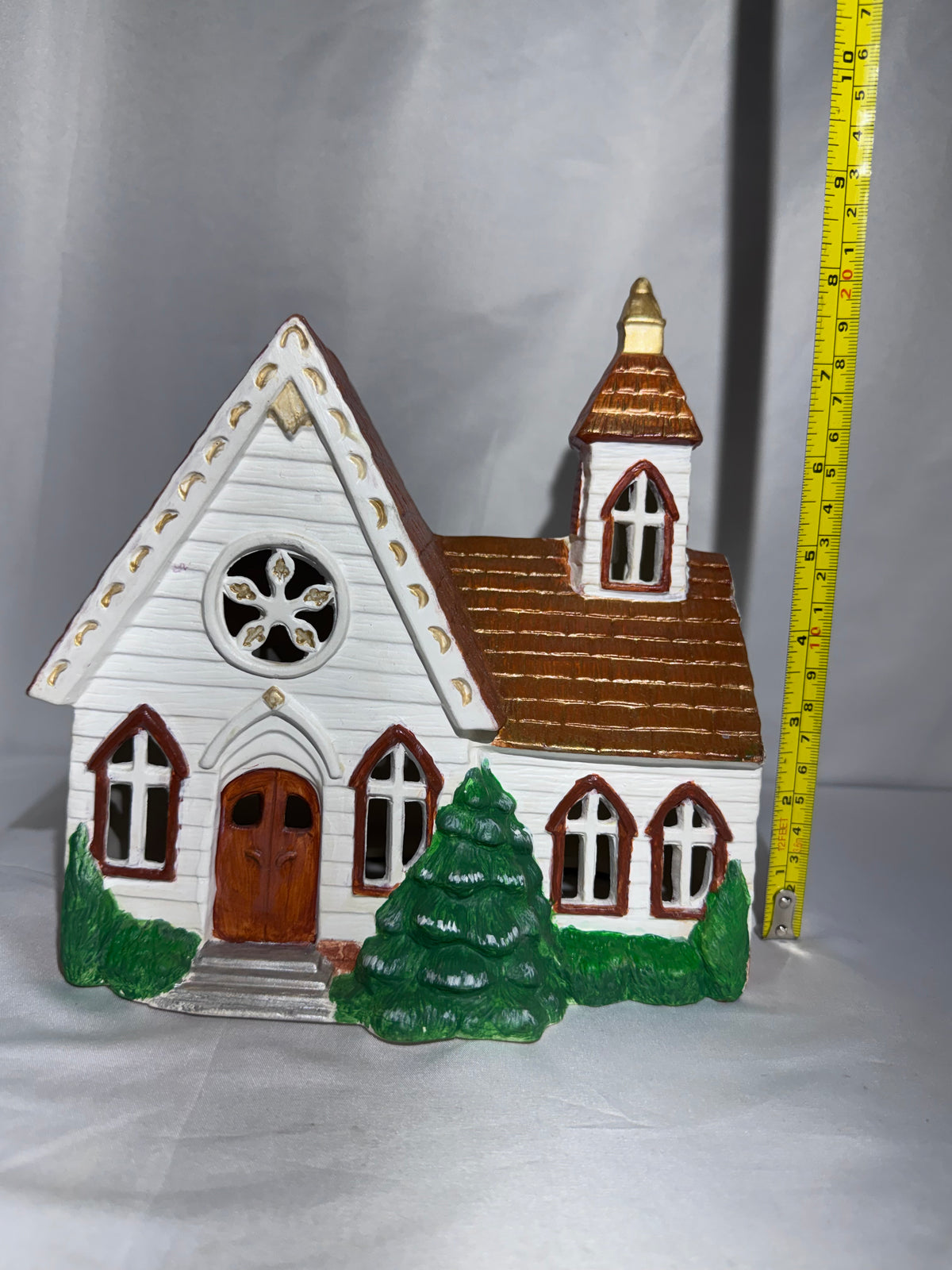 Vintage Style Hand Painted Ceramic Lighted Christmas Village Church S. Weldon 2015