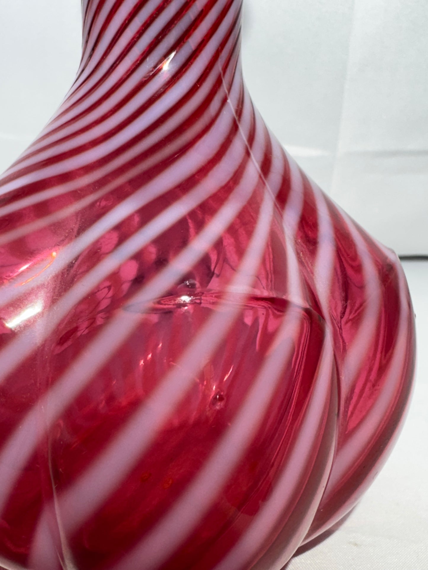 Vintage Fenton Cranberry Opalescent Swirl Barber Bottle – 7.5”