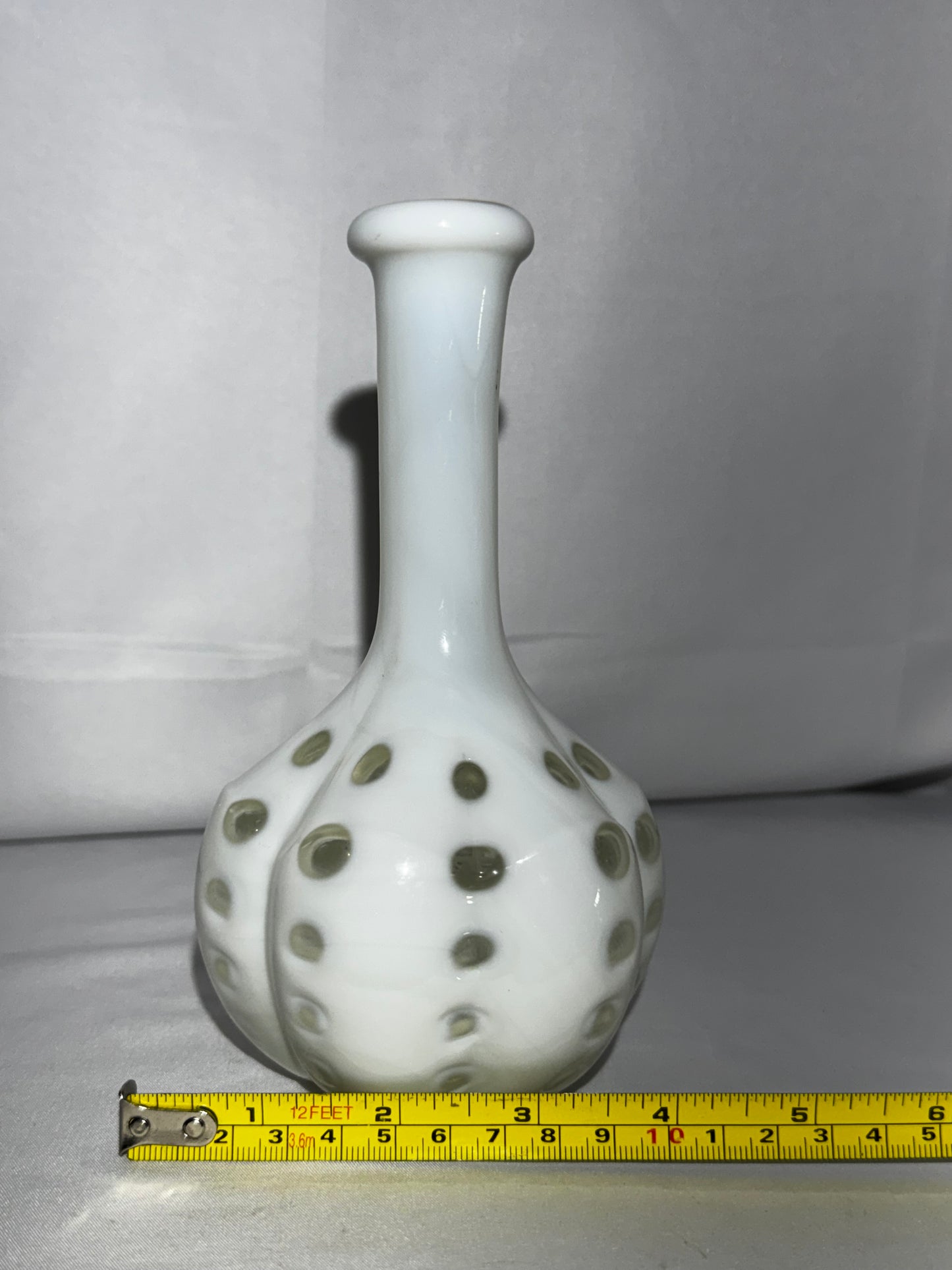 Vintage Fenton White Milk Glass Coin Dot Barber Bottle 7”