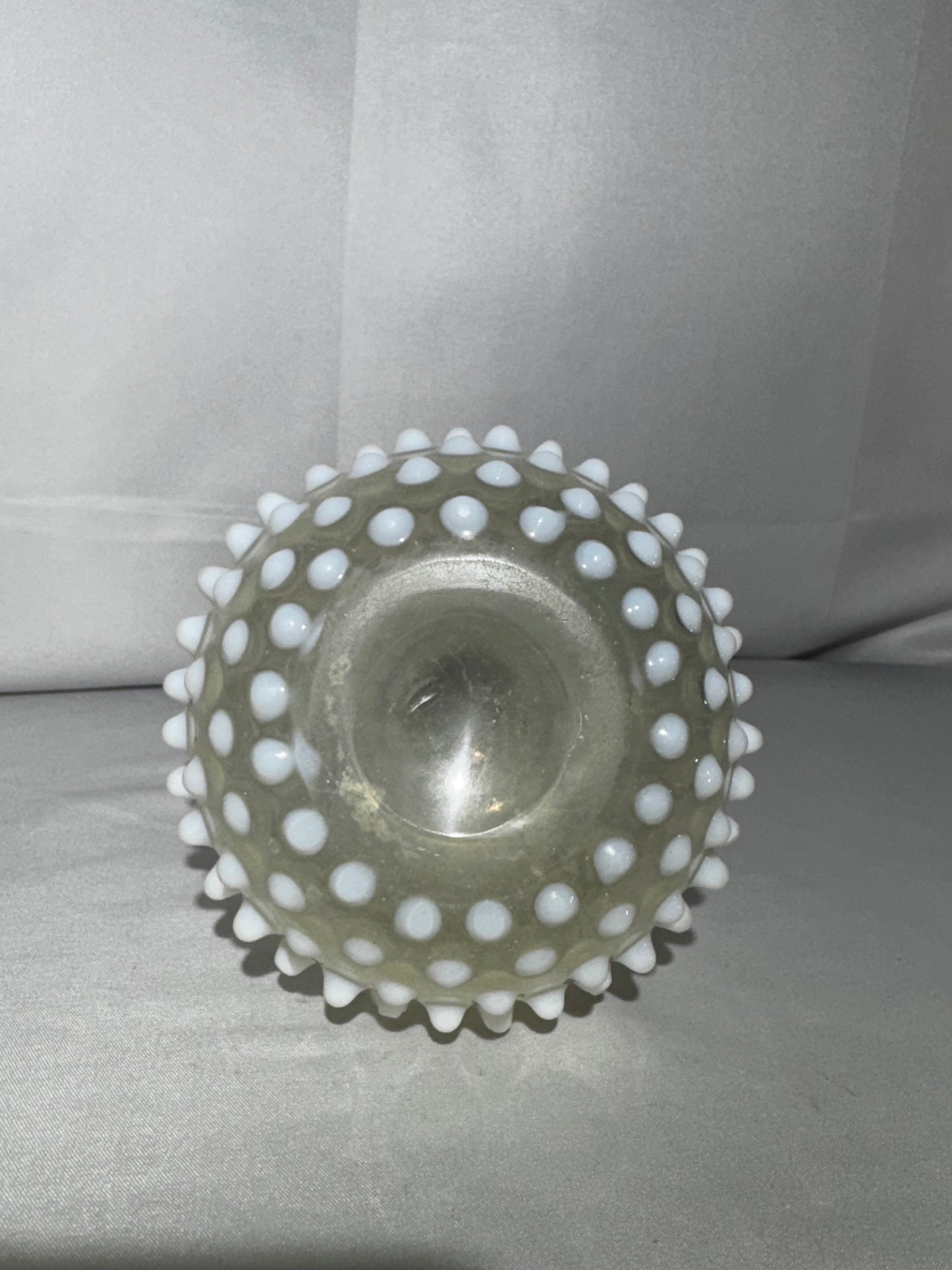 Vintage Fenton Art Glass Moonstone Opalescent Hobnail Bud Vase – 7”