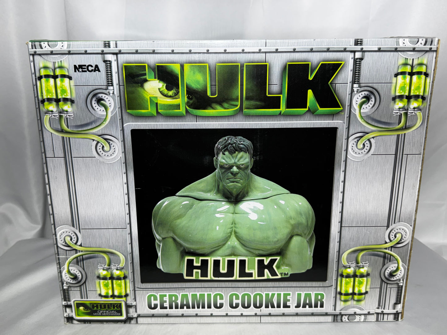 2003 NECA Marvel Hulk Ceramic Cookie Jar w/ Original Box Universal Studios 10”