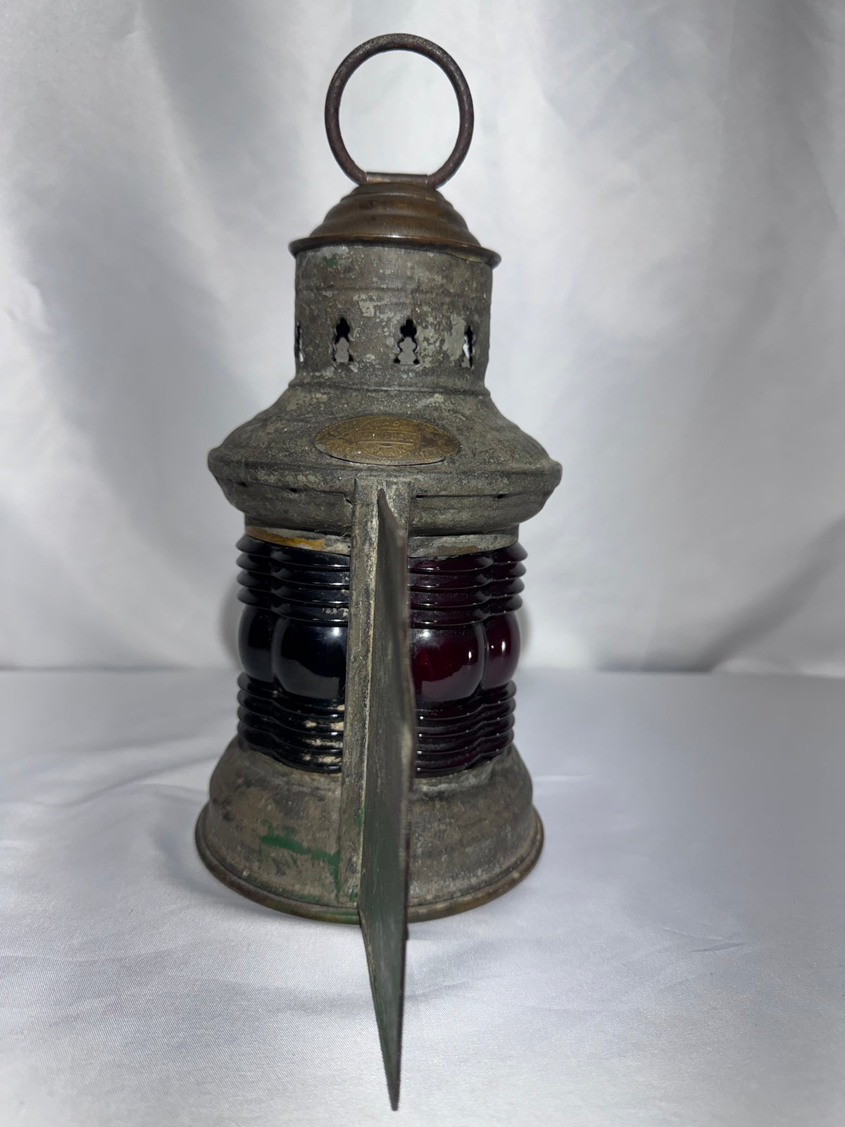 Vintage Triplex 1910 Maritime Navigation Lantern – Red Fresnel Glass – National Marine Lamp Co.