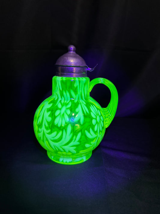 Uranium, Daisy and Fern syrup pitcher  Topaz Opalescent