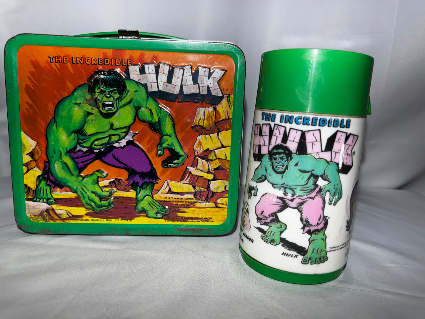 1978 Incredible Hulk Metal Lunchbox & Thermos Set Aladdin Vintage Marvel Comic