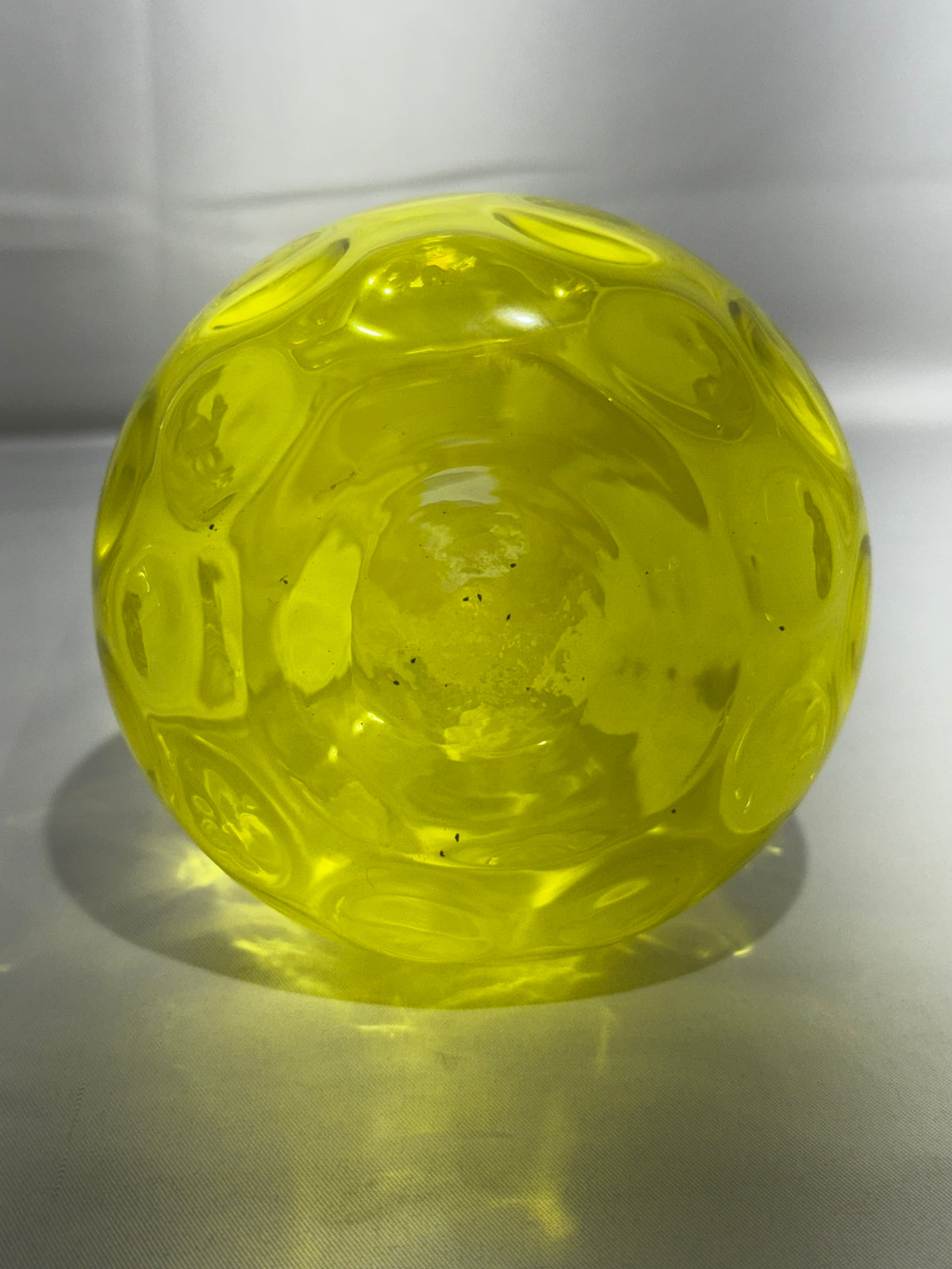 Vintage Yellow Glass Barber Bottle Thumbprint Pattern 7.5”