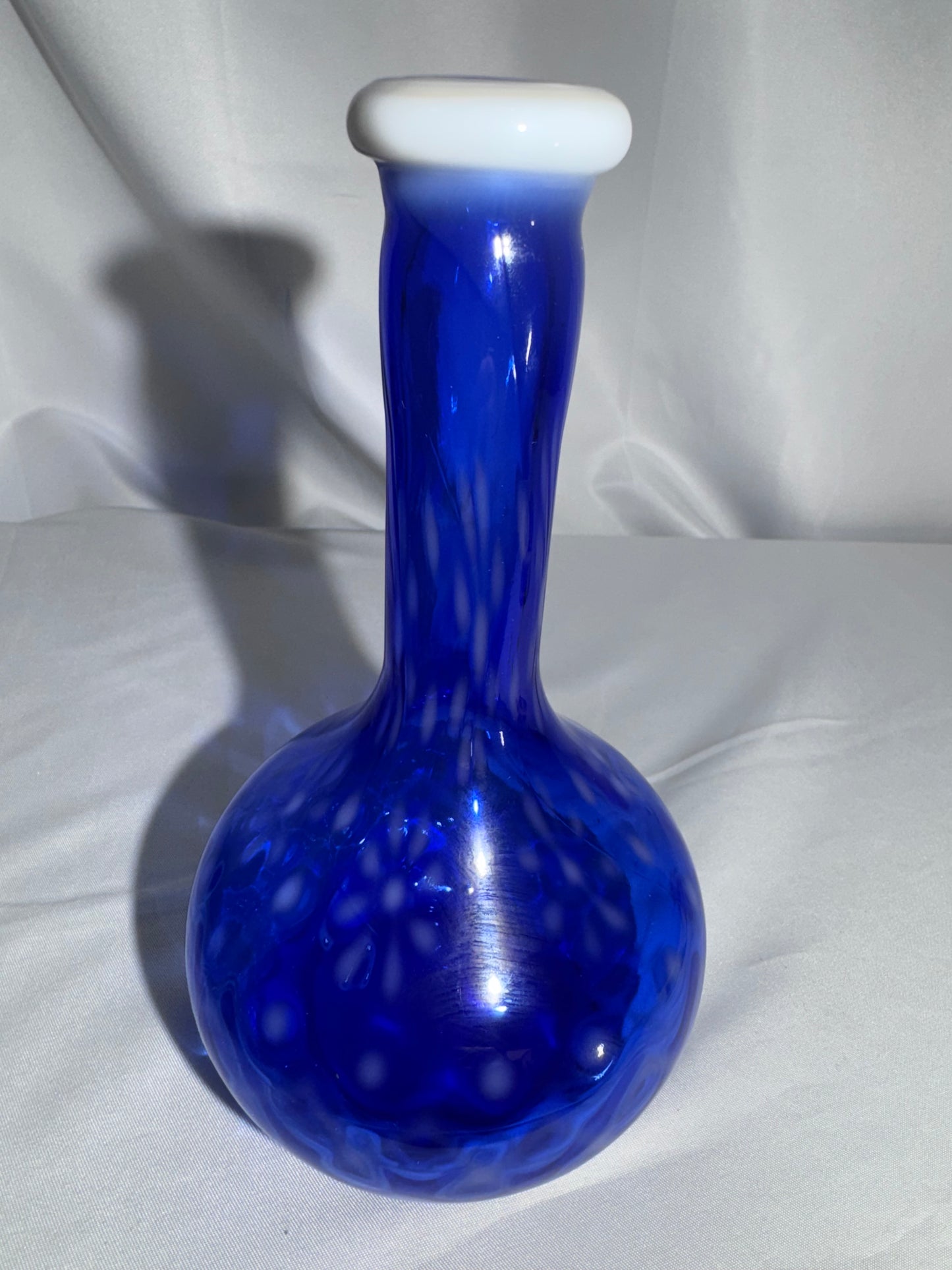 Rare Vintage Cobalt Blue Opalescent Snowflake Glass Barber Bottle