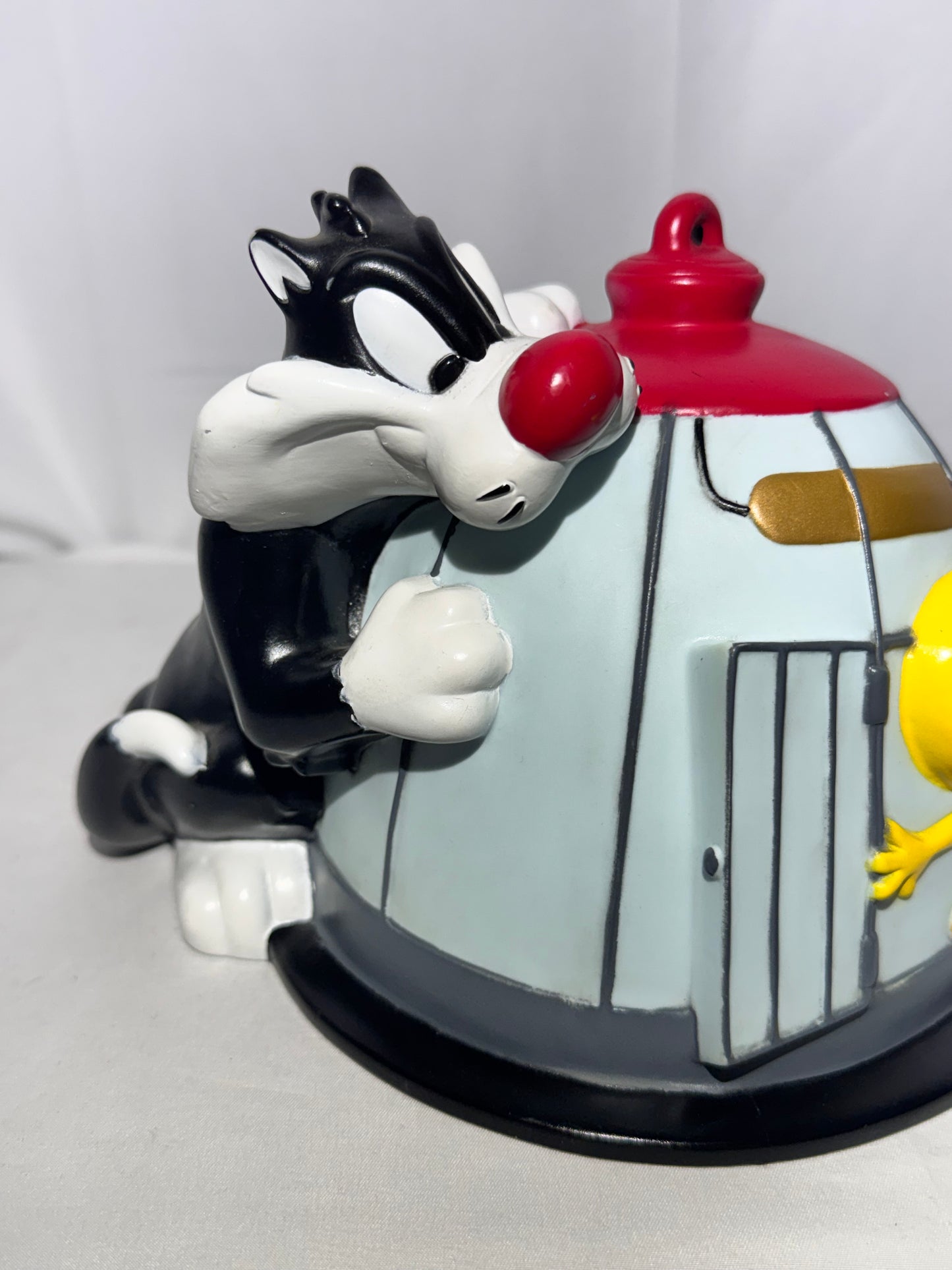 Vintage Looney Tunes Sylvester & Tweety Bird Cage Coin Bank – With Stopper