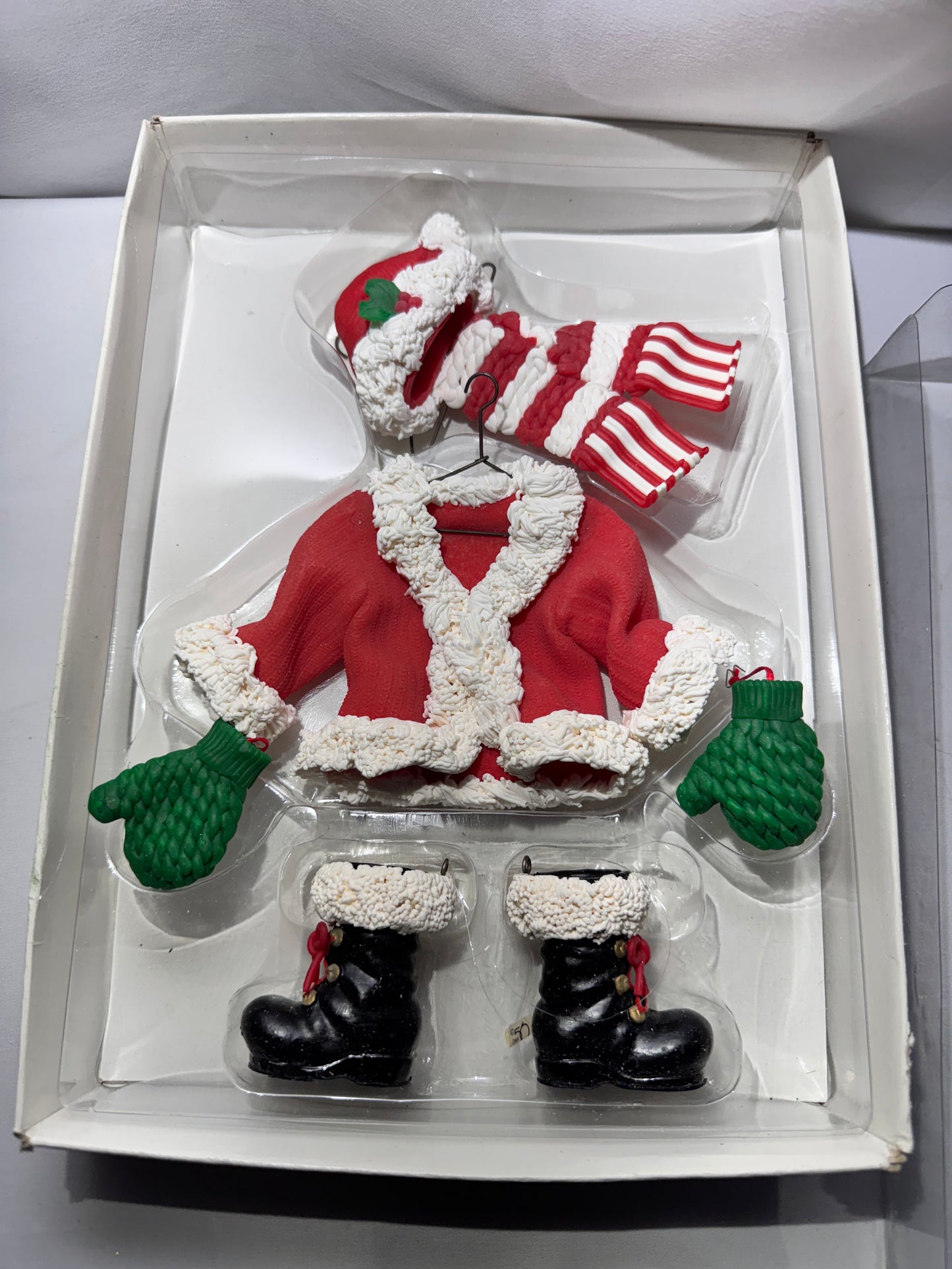 Dept.56 Santa Suit Ornament Set Hat & Scarf, Jacket & Mittens, and Boots