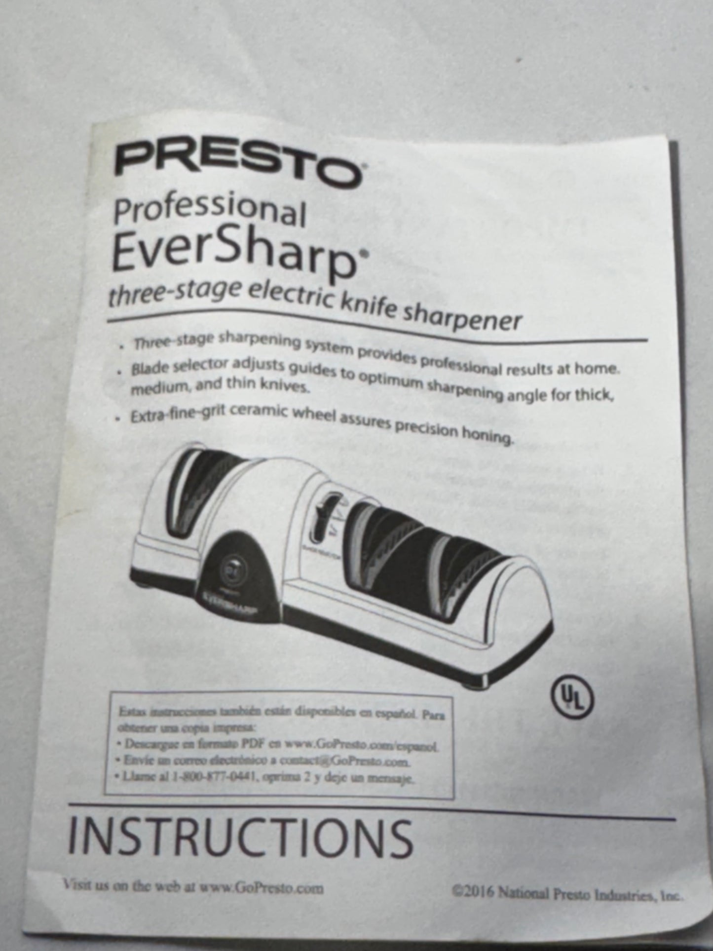 Presto Professional EverSharp® 3-Stage Electric Knife Sharpener – Model 0881002