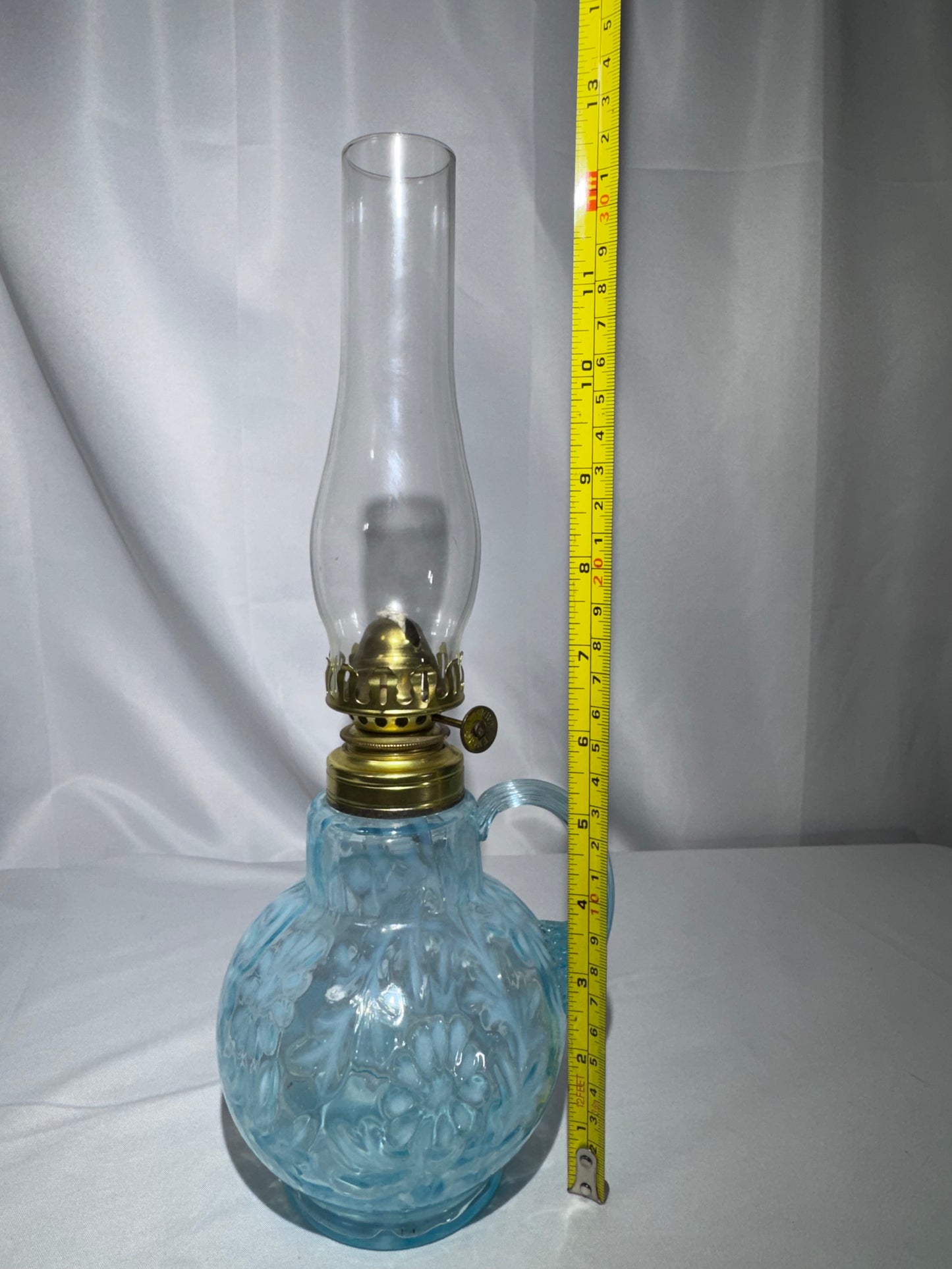 Antique “Daisy & Fern” Kerosene Finger Lamp – Sapphire Blue – 13”