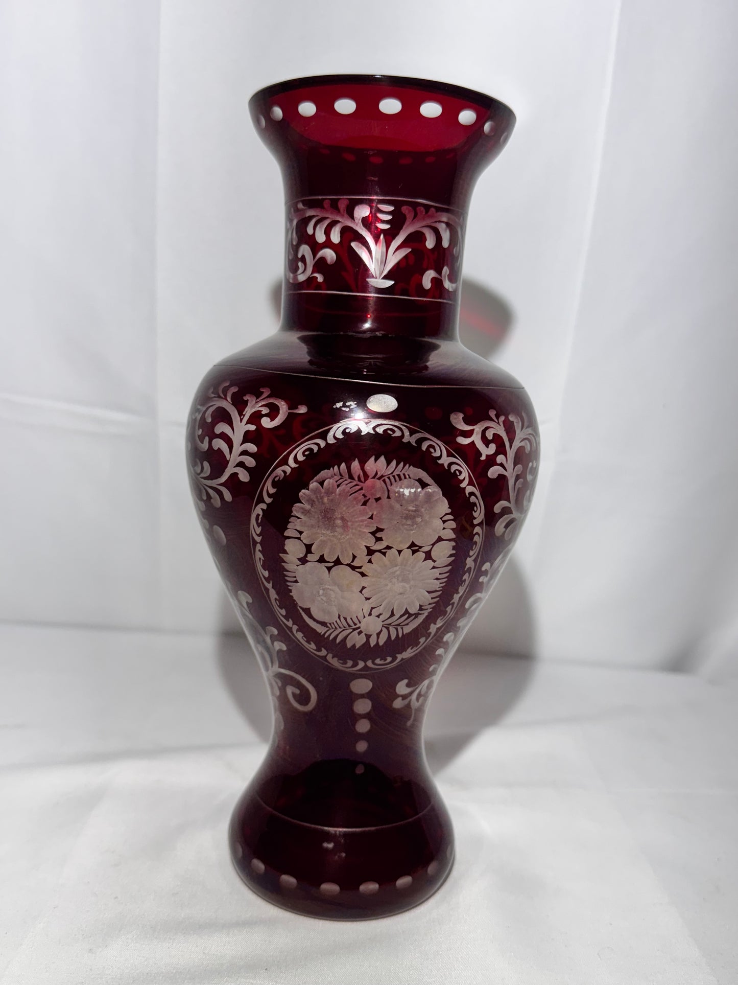 Vintage Egermann Czech Bohemian Ruby Red Cut to Clear Crystal Vase – Hand Cut Art Glass 10