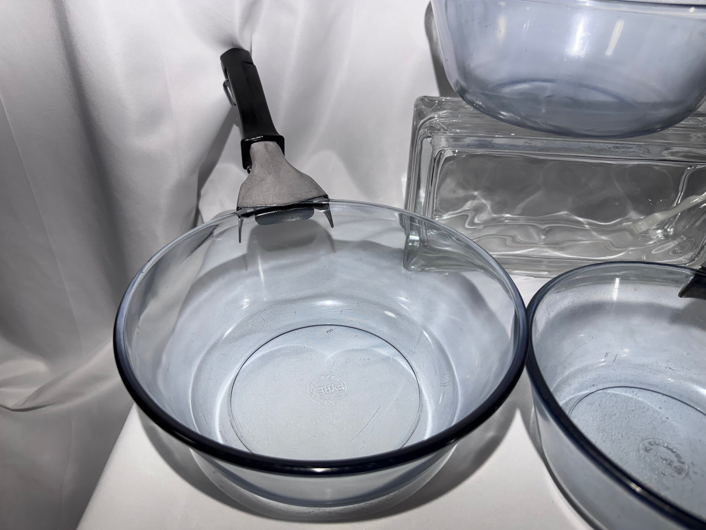 Vintage Pyrex Flameware Blue-Tinted Glass Saucepan Set – 817-B, 832-B, 833-B, 834