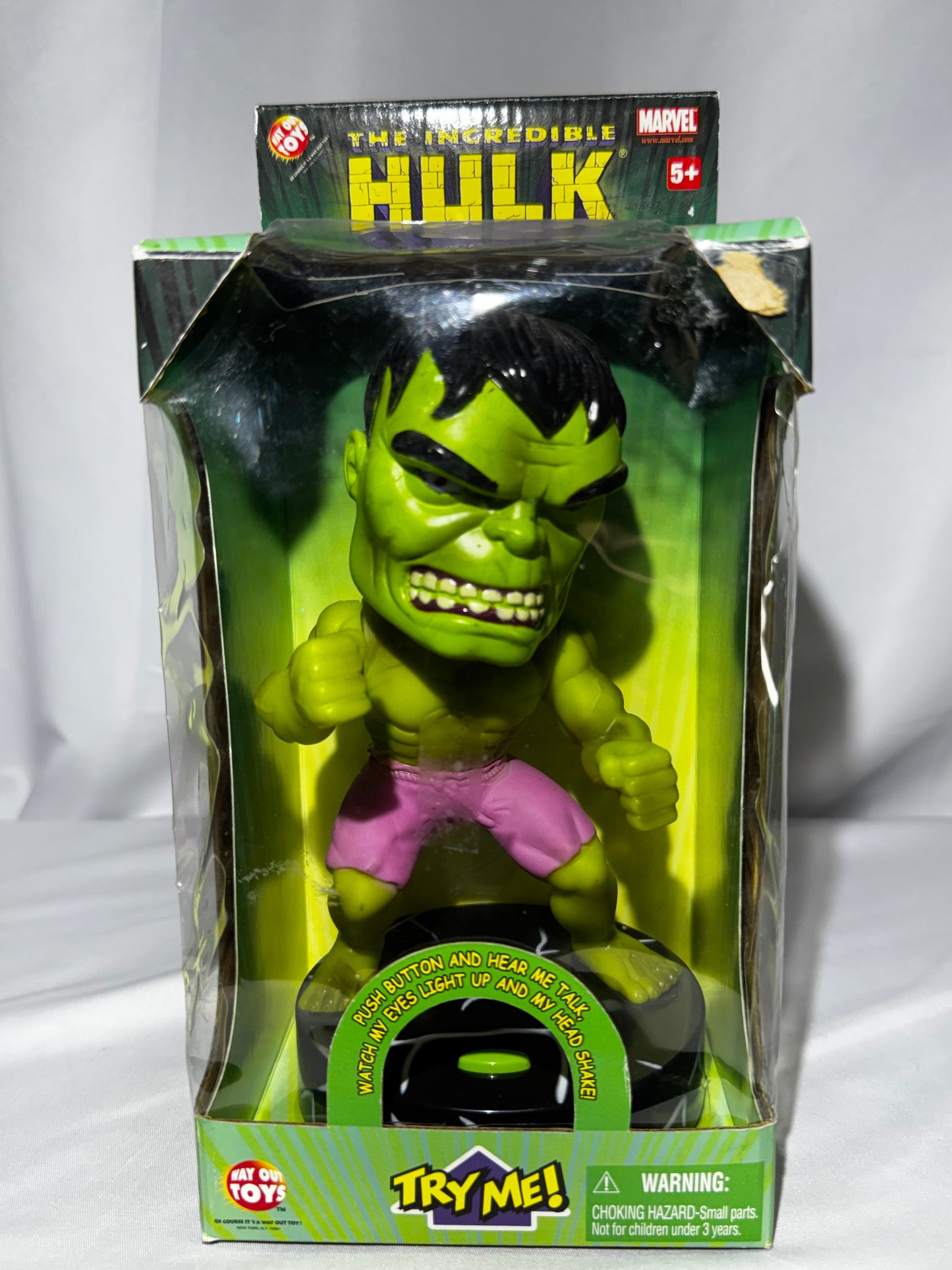 2003 Marvel The Incredible Hulk Bobble Head Lights Sounds Way Out Toys w/ Box