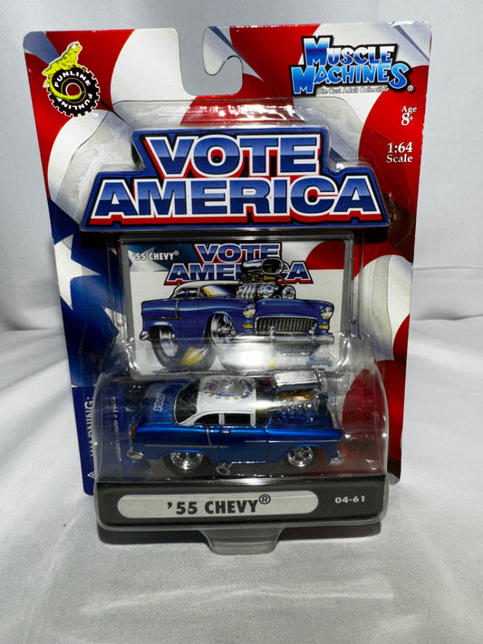 Muscle Machines Vote America 1955 Chevrolet 1:64 Diecast Car Patriotic Blister Pack