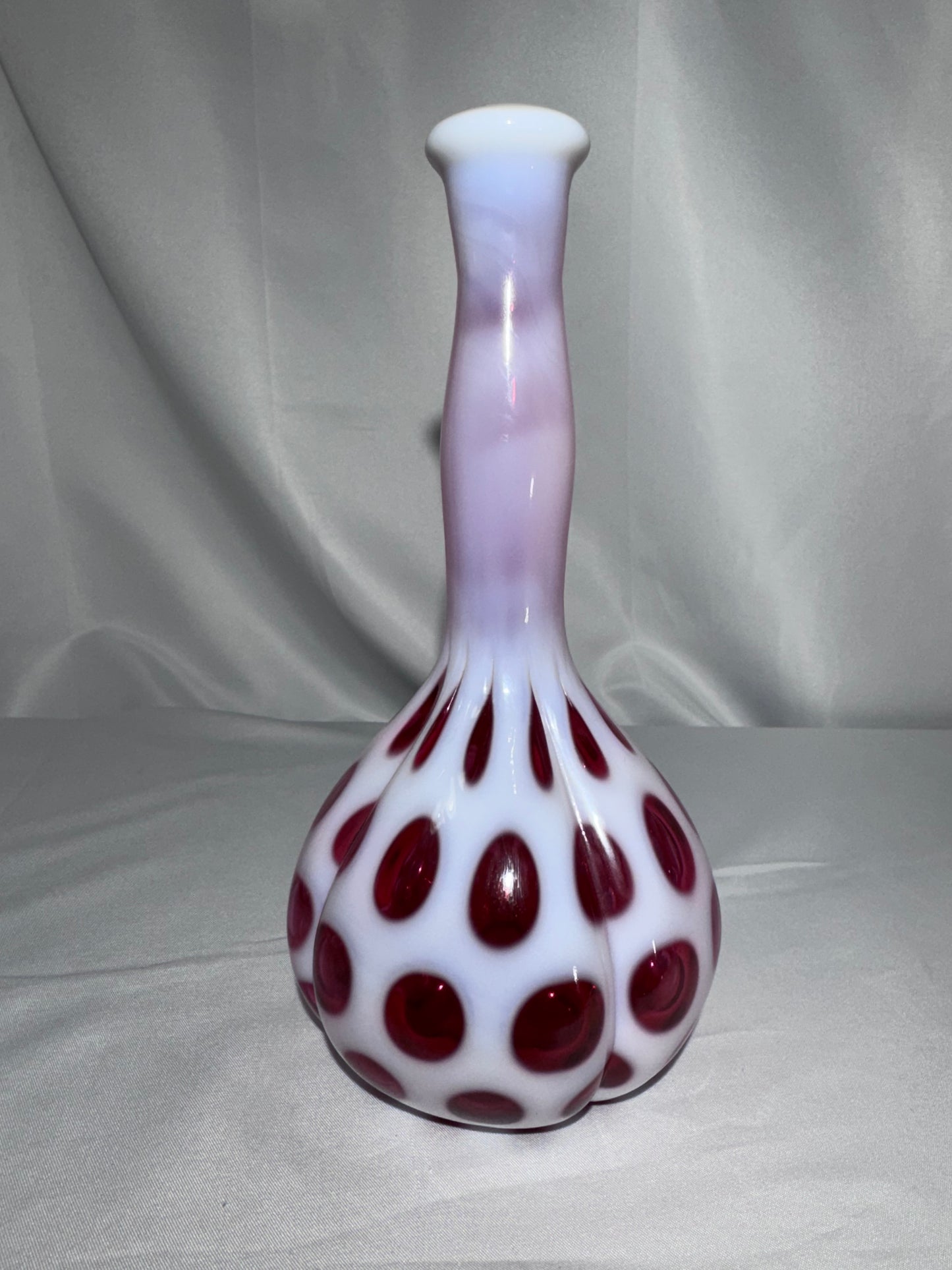 Vintage Fenton Cranberry Opalescent Coin Dot 8.5” Barber Bottle