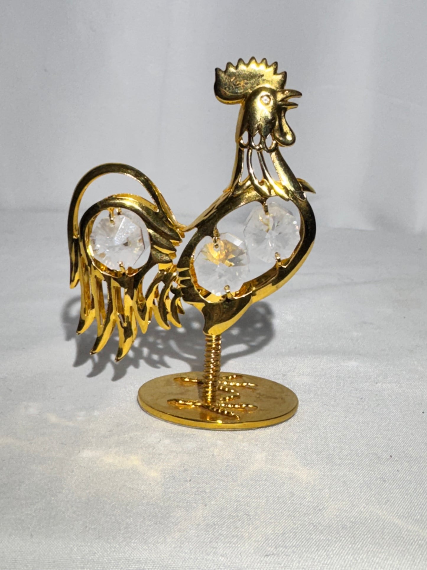 24K Gold Plated Rocking Rooster Figurine w/ Crystals – Collectible